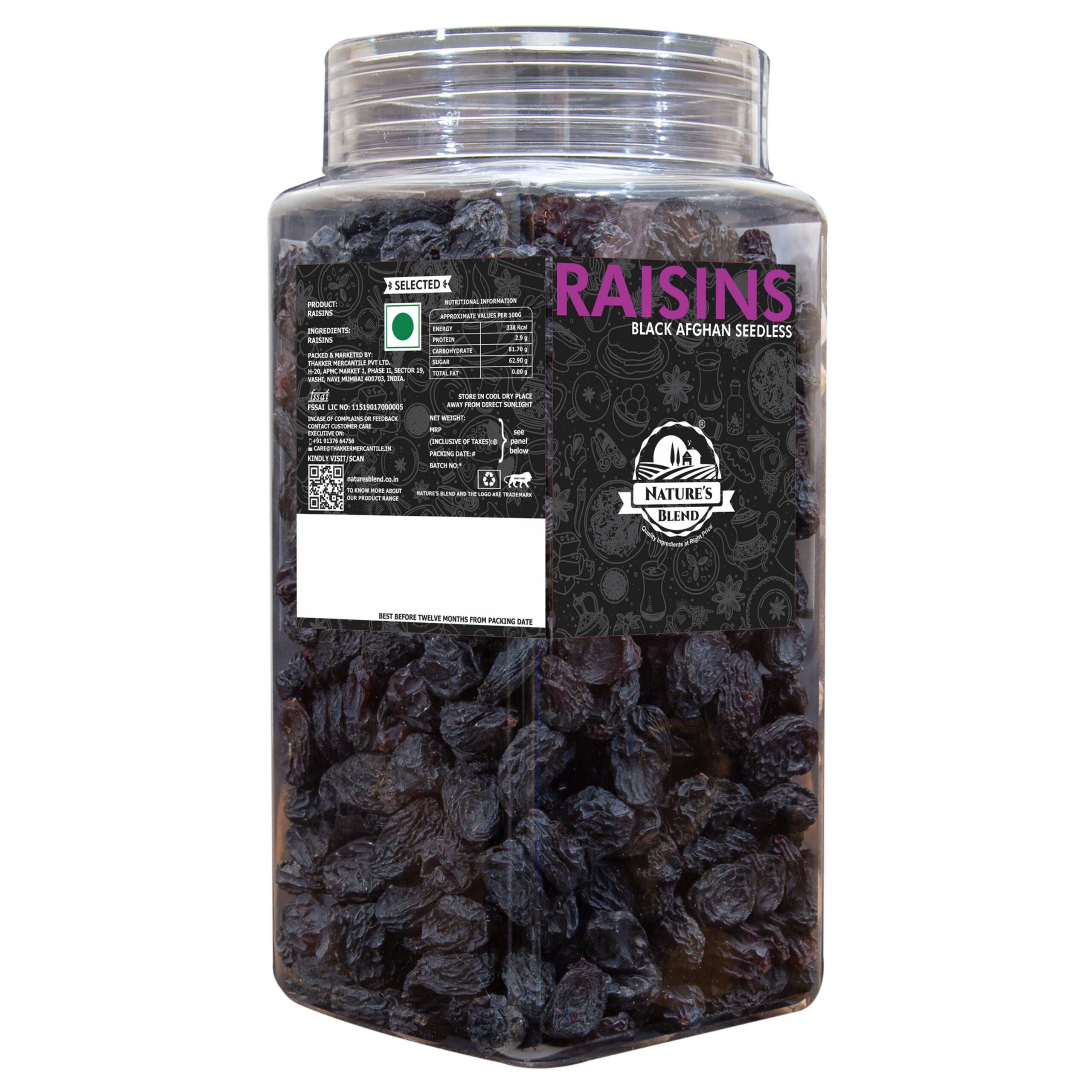 Nature’s Blend Black Afghan Raisins Seedless Selected 500g Jar