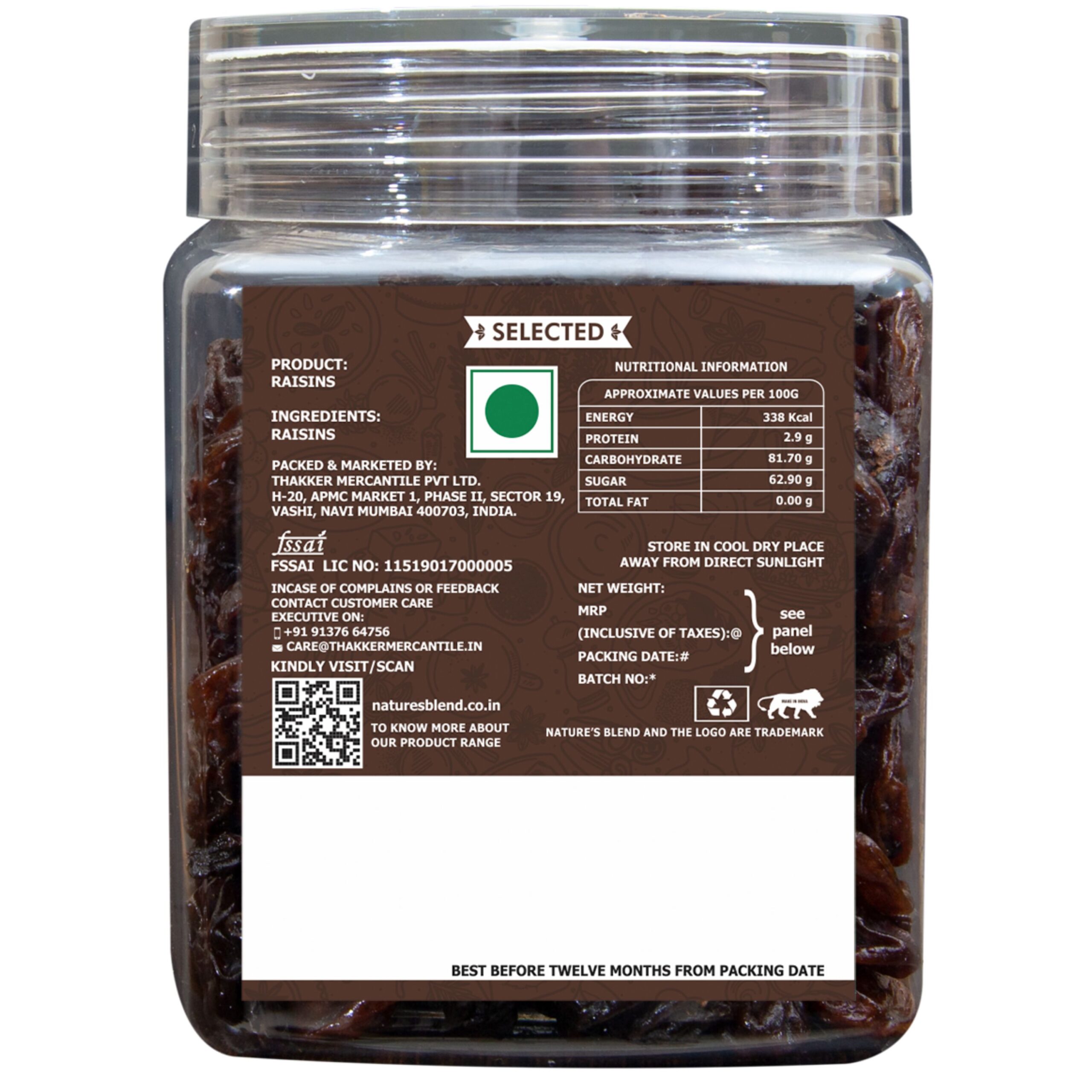 Nature’s Blend Sundried Raisins Selected 250g Jar