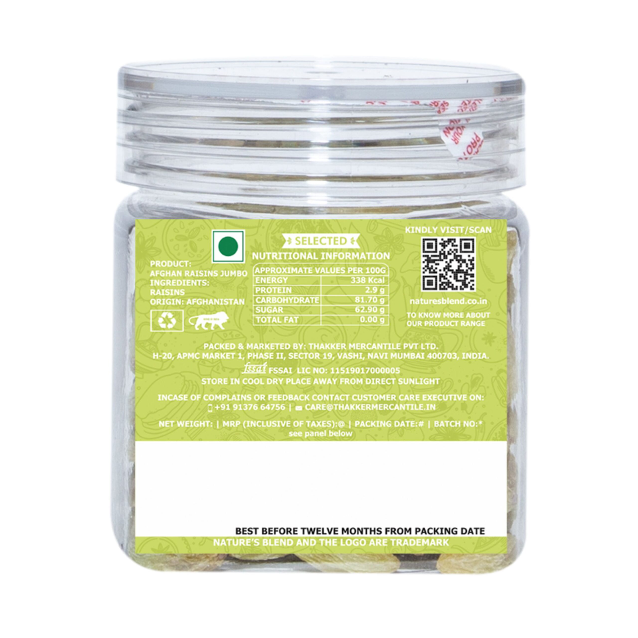 Nature’s Blend Afghan Raisins Jumbo Selected 100g Jar