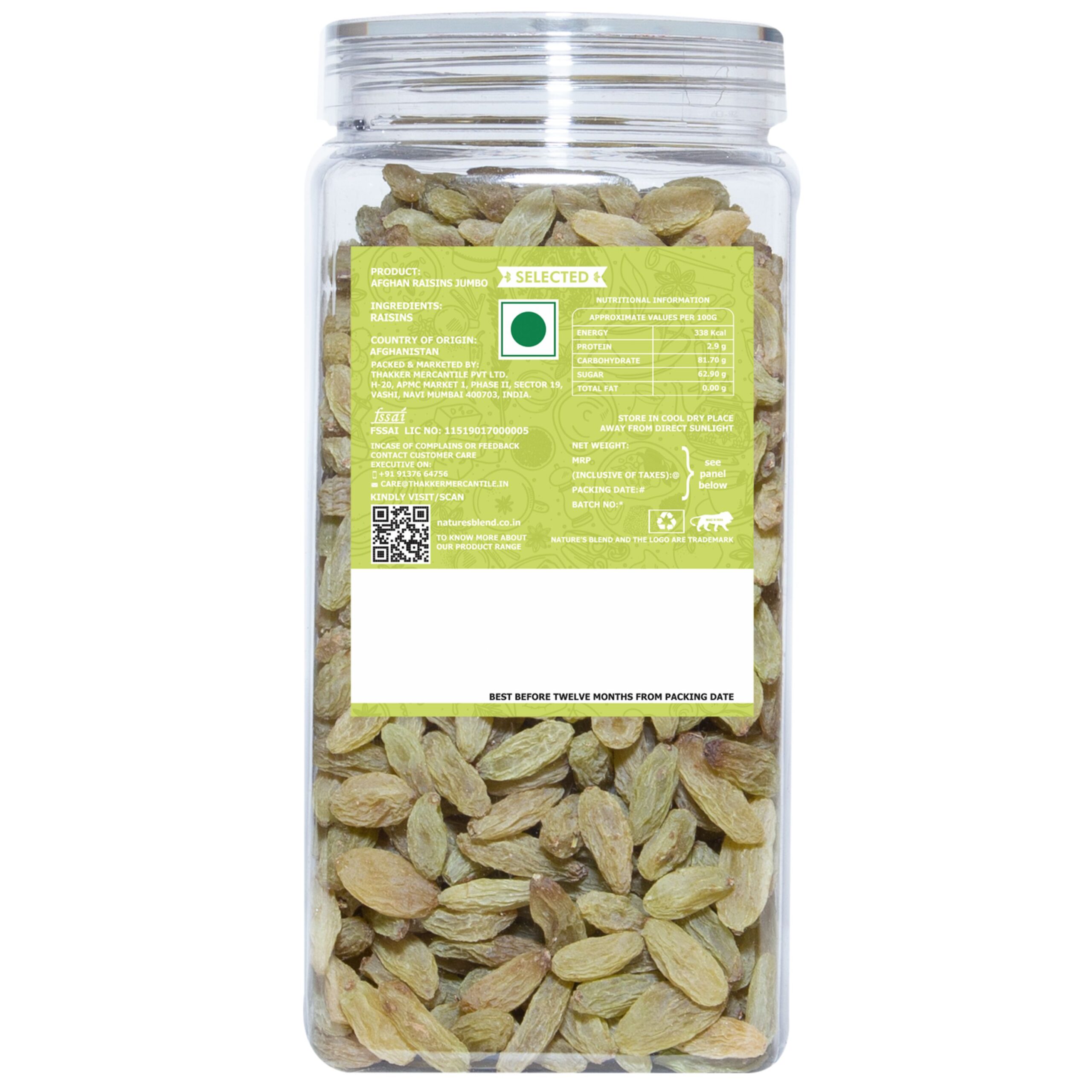 Nature’s Blend Afghan Raisins Jumbo Selected 500g Jar