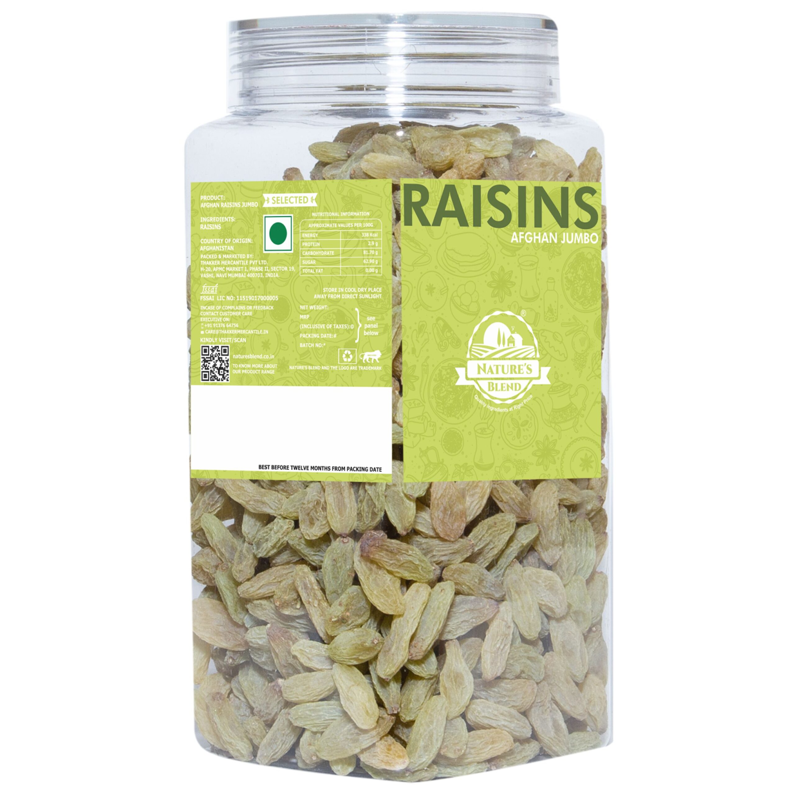 Nature’s Blend Afghan Raisins Jumbo Selected 500g Jar