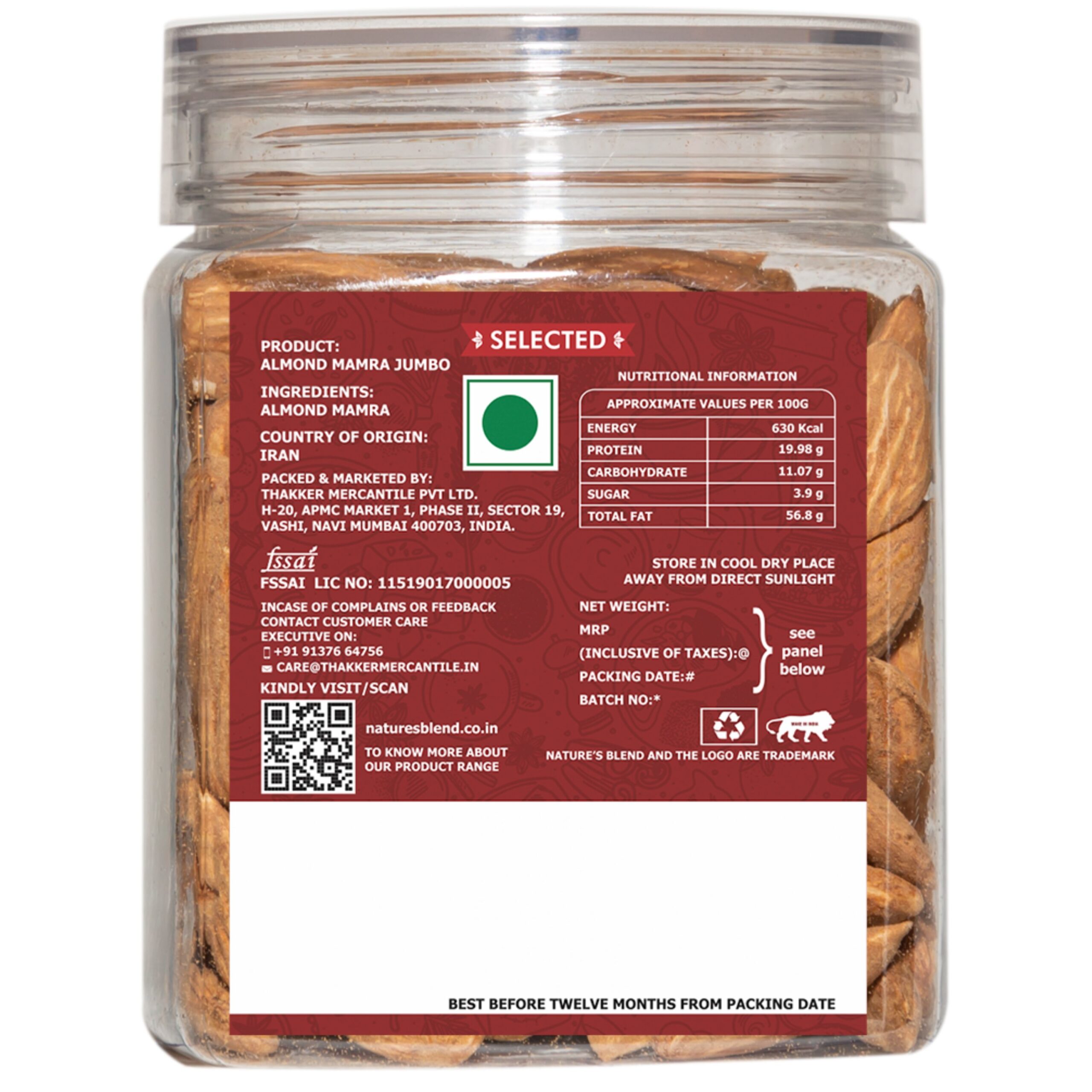 Nature’s Blend Almond Mamra Jumbo Selected 250 G Jar