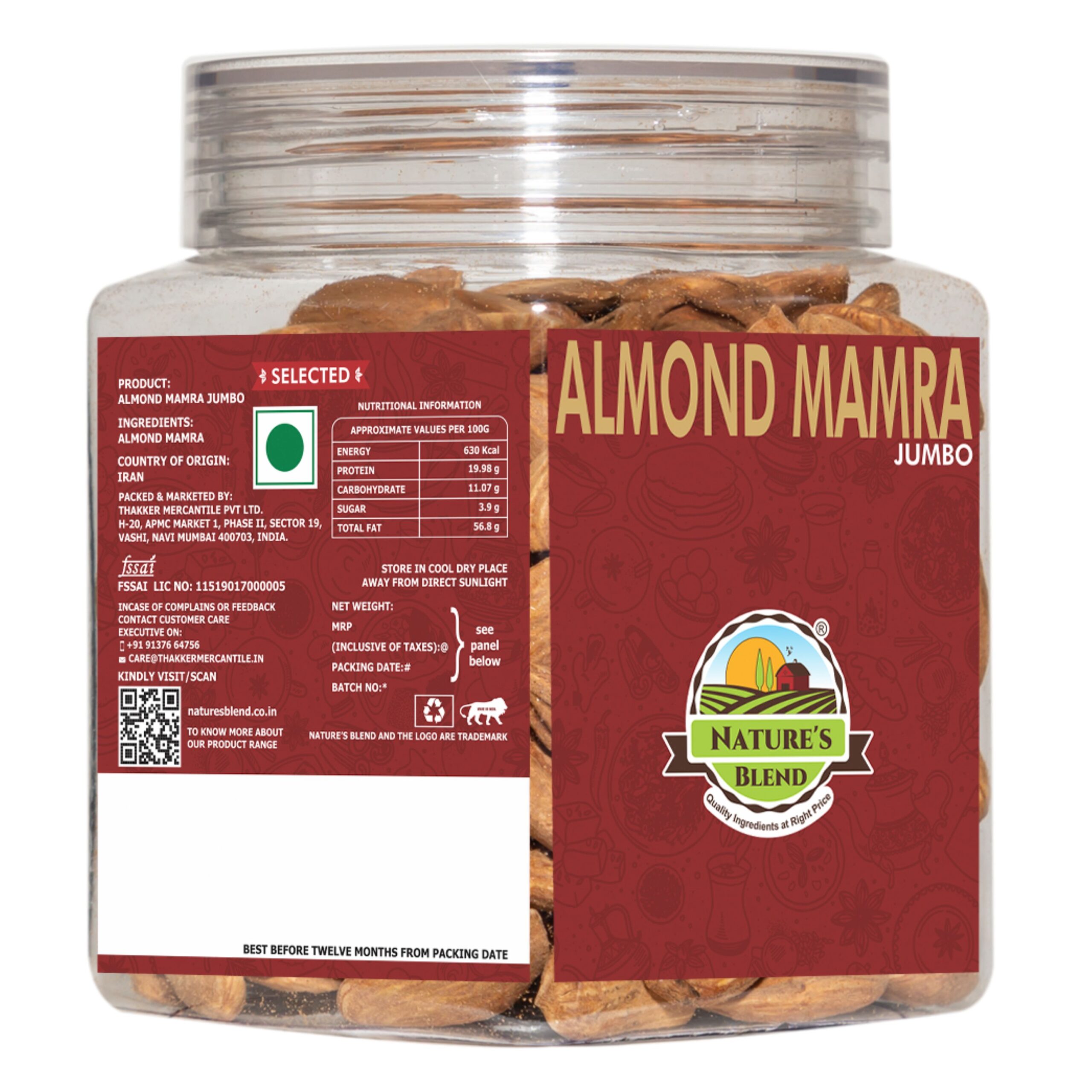 Nature’s Blend Almond Mamra Jumbo Selected 250 G Jar