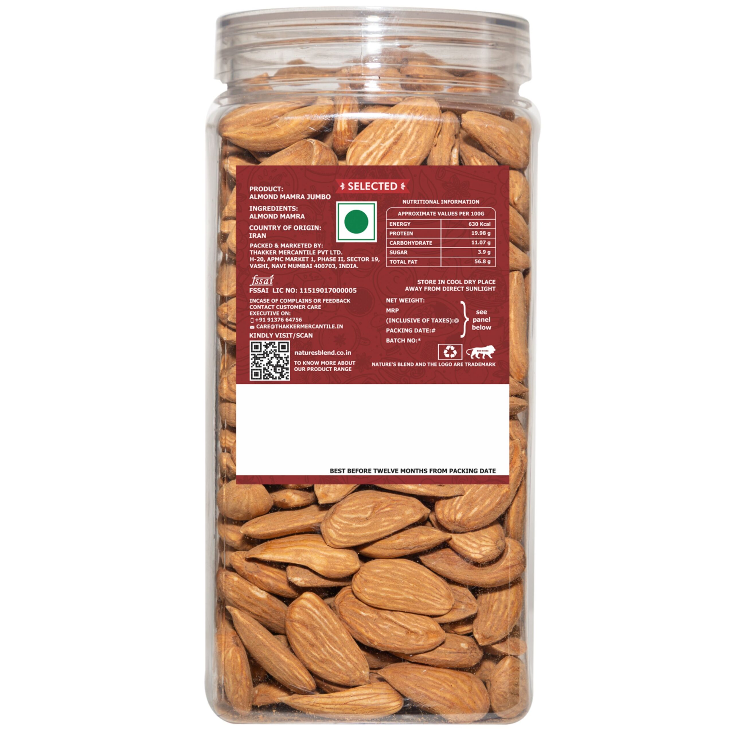 Nature’s Blend Almond Mamra Jumbo Selected 500 G Jar