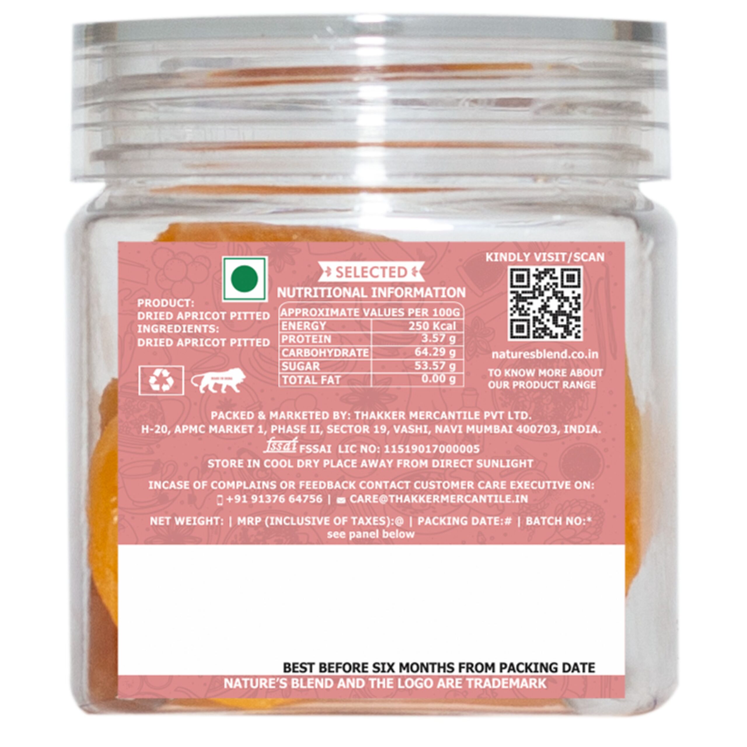 Nature’s Blend Dried Apricot Pitted Selected 100g Jar