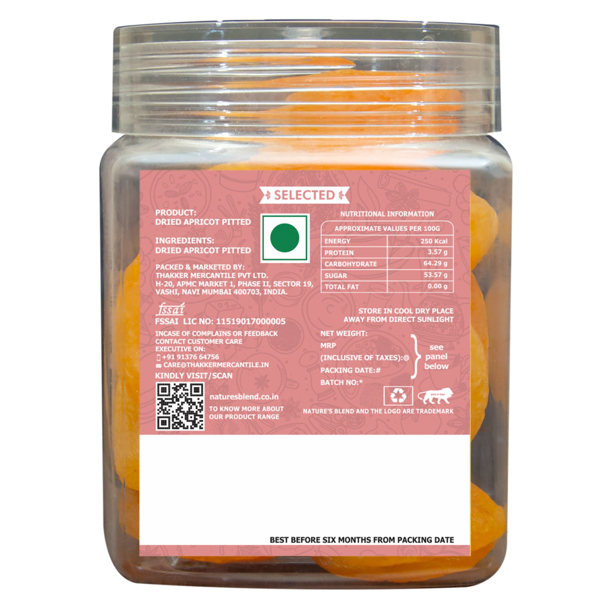 Nature’s Blend Dried Apricot Pitted Selected 250g Jar