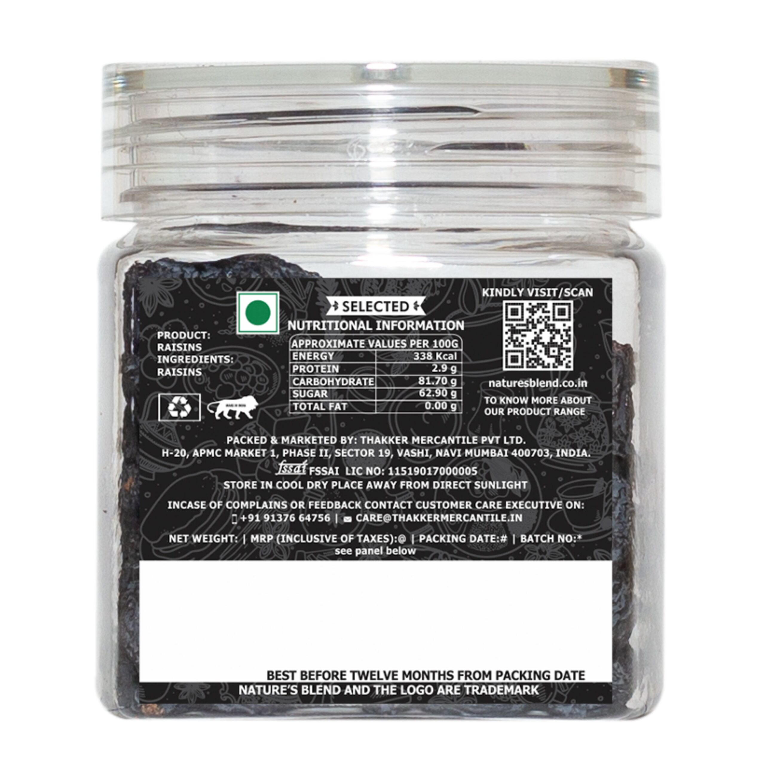 Nature’s Blend Black Afghan Raisins Seedless Selected 100g Jar