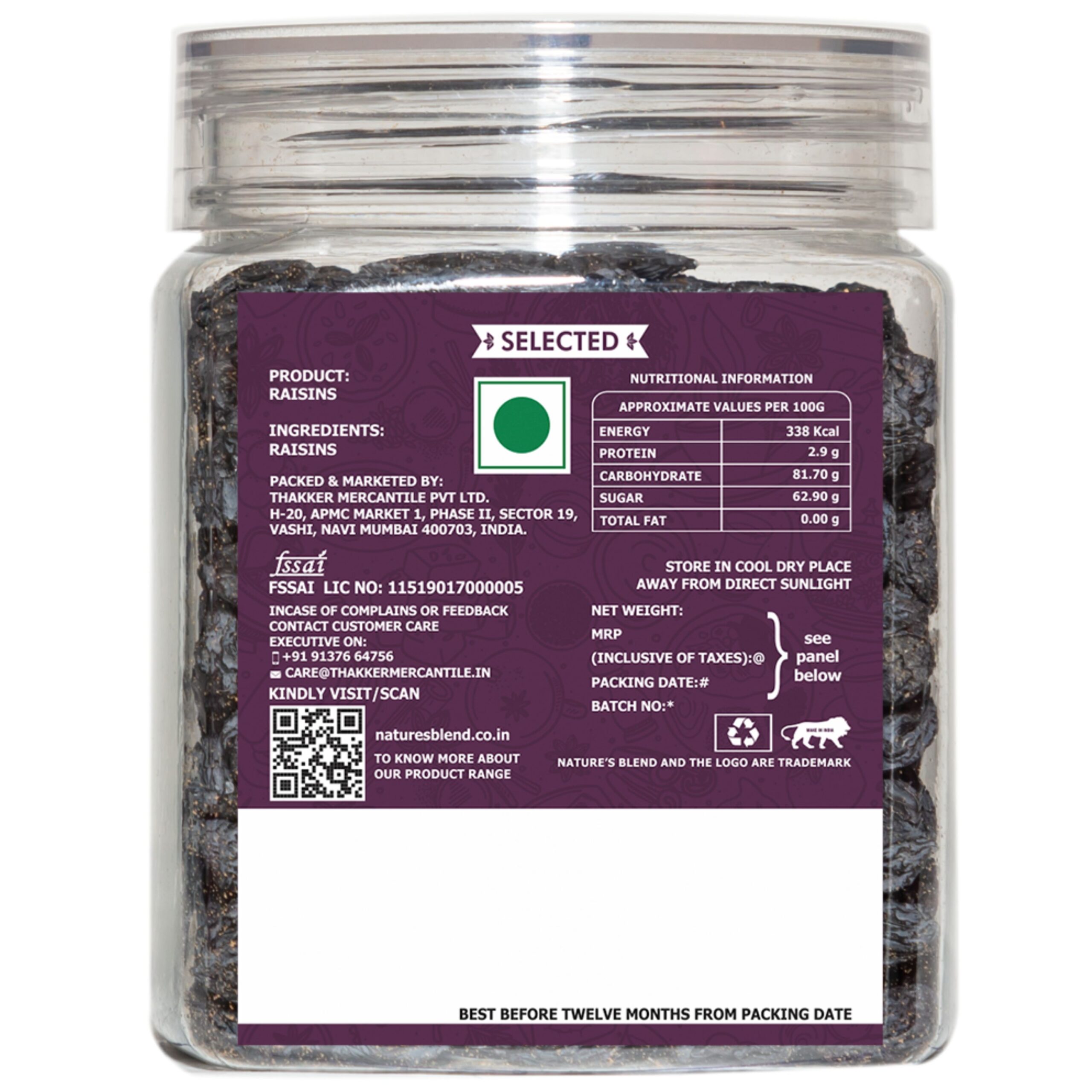 Nature’s Blend Black Afghan Raisins With Seed Selected 250g Jar