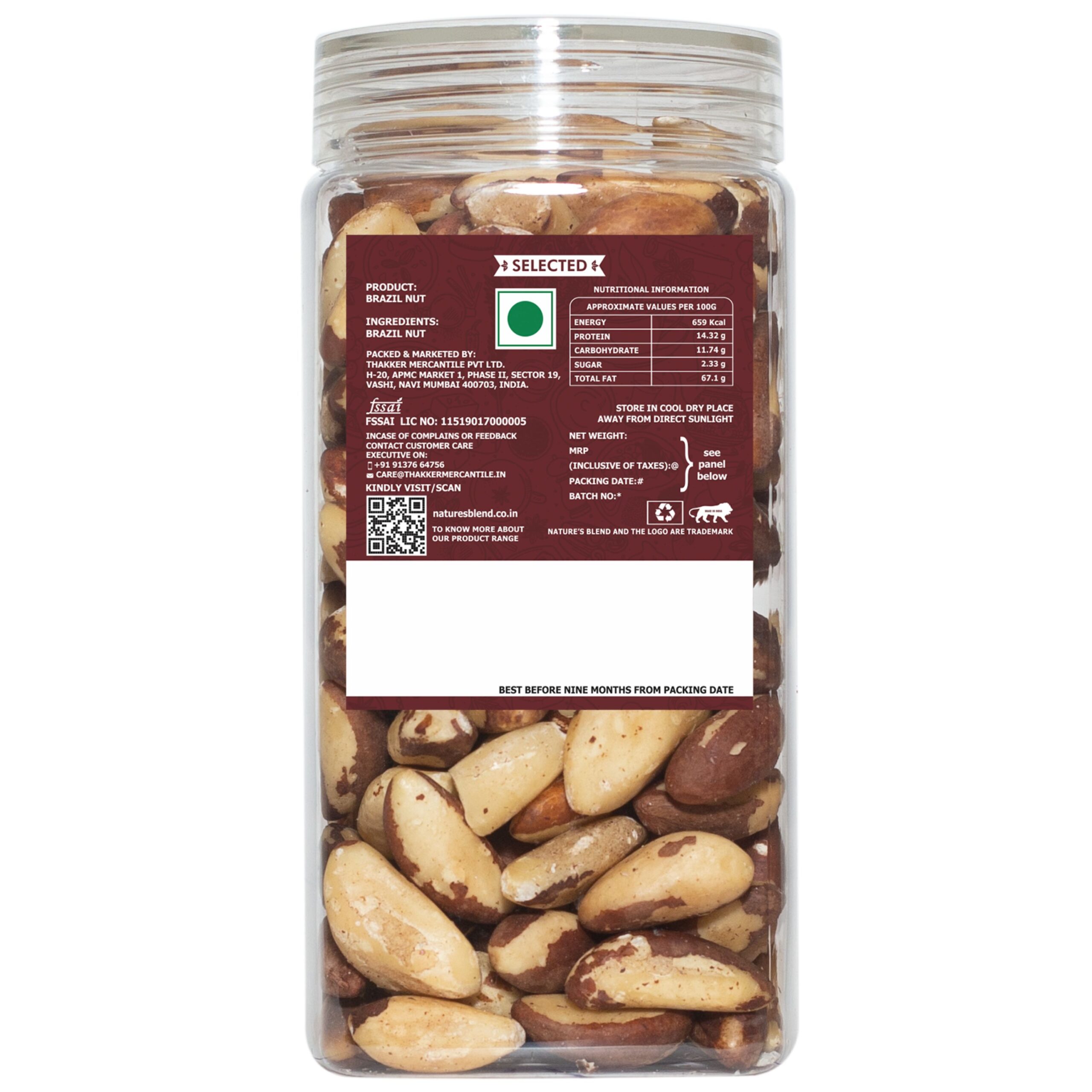 Nature’s Blend Brazil Nut Selected 500g Jar