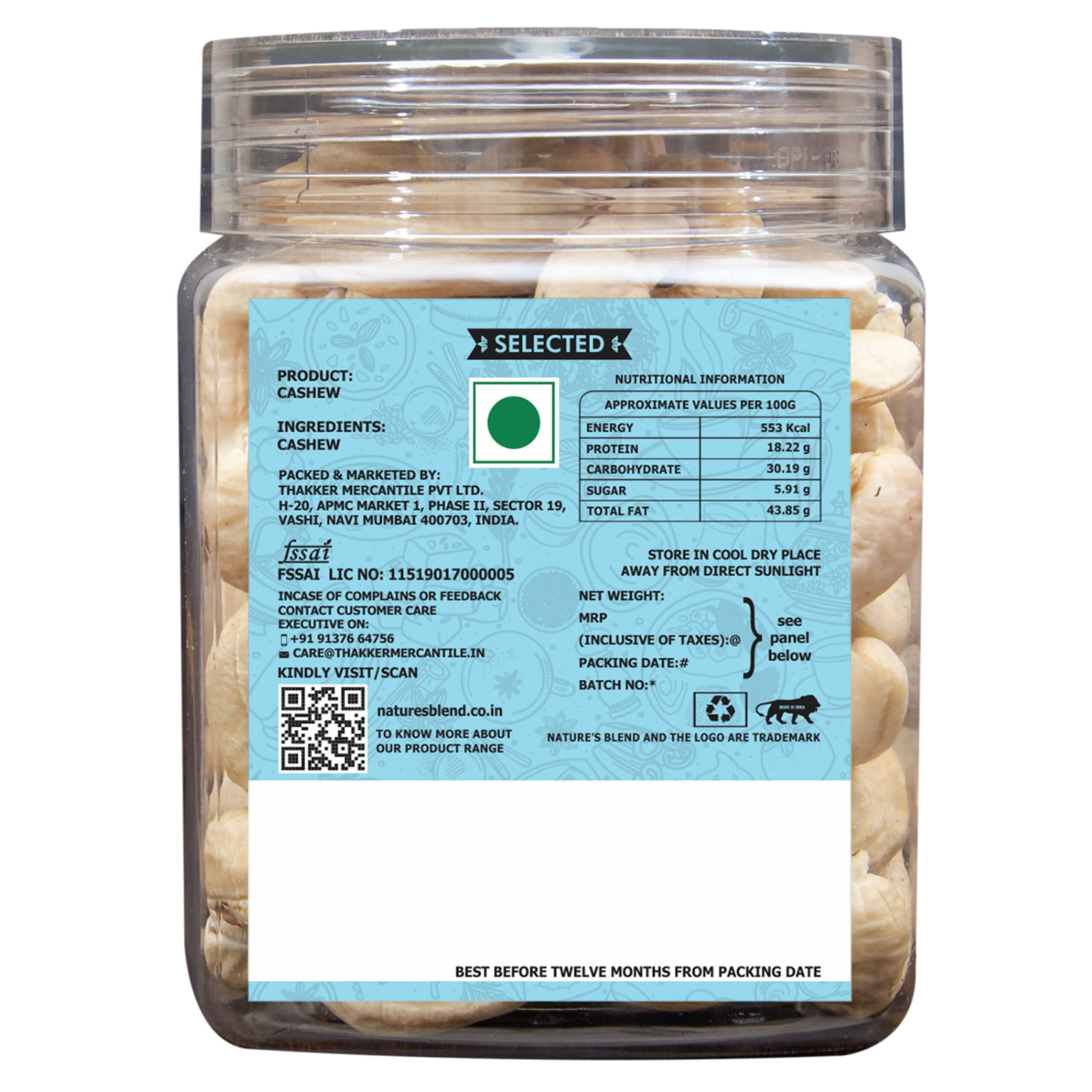 Nature’s Blend Cashew Jumbo Selected 250g Jar