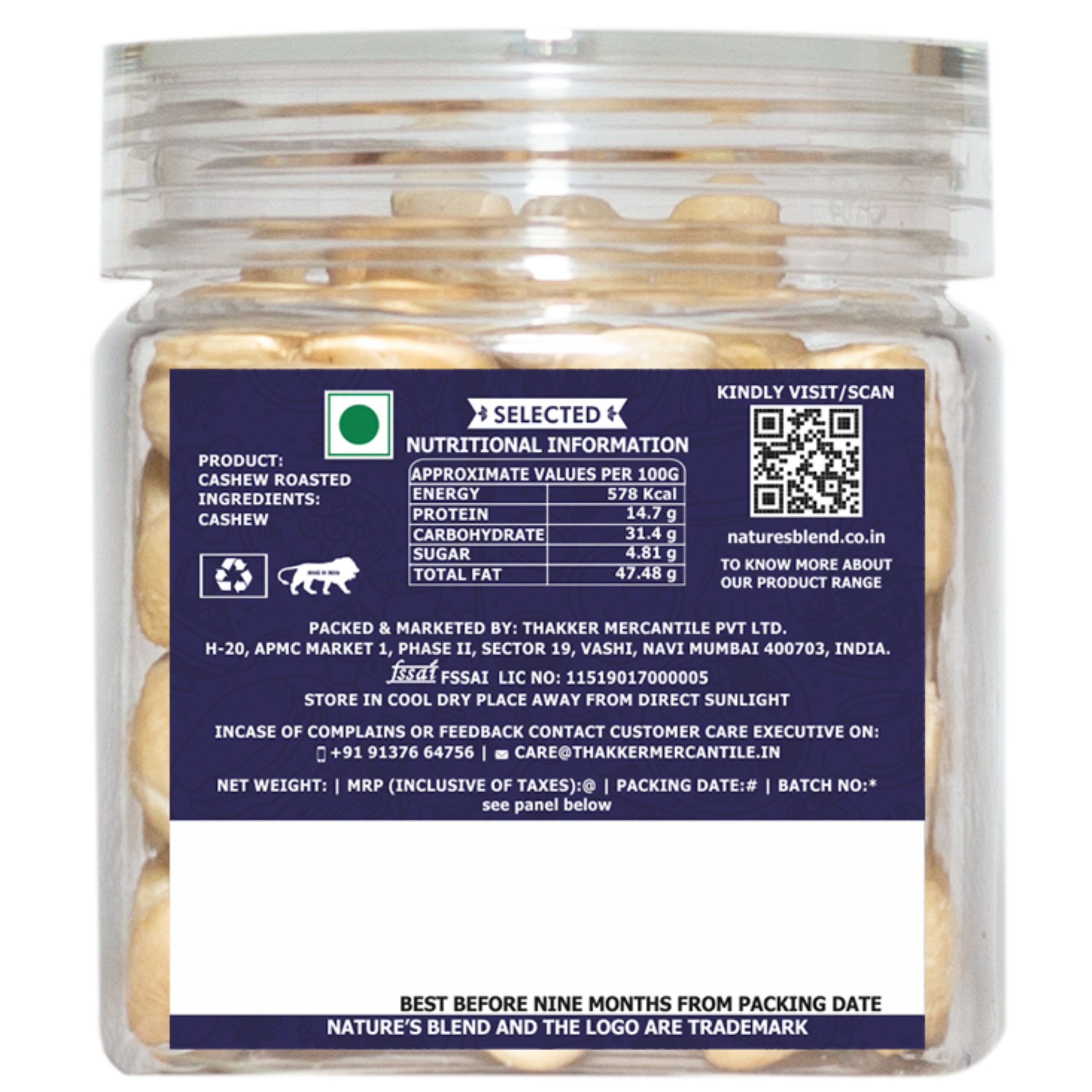 Nature’s Blend Cashew Roasted Selected 100g Jar