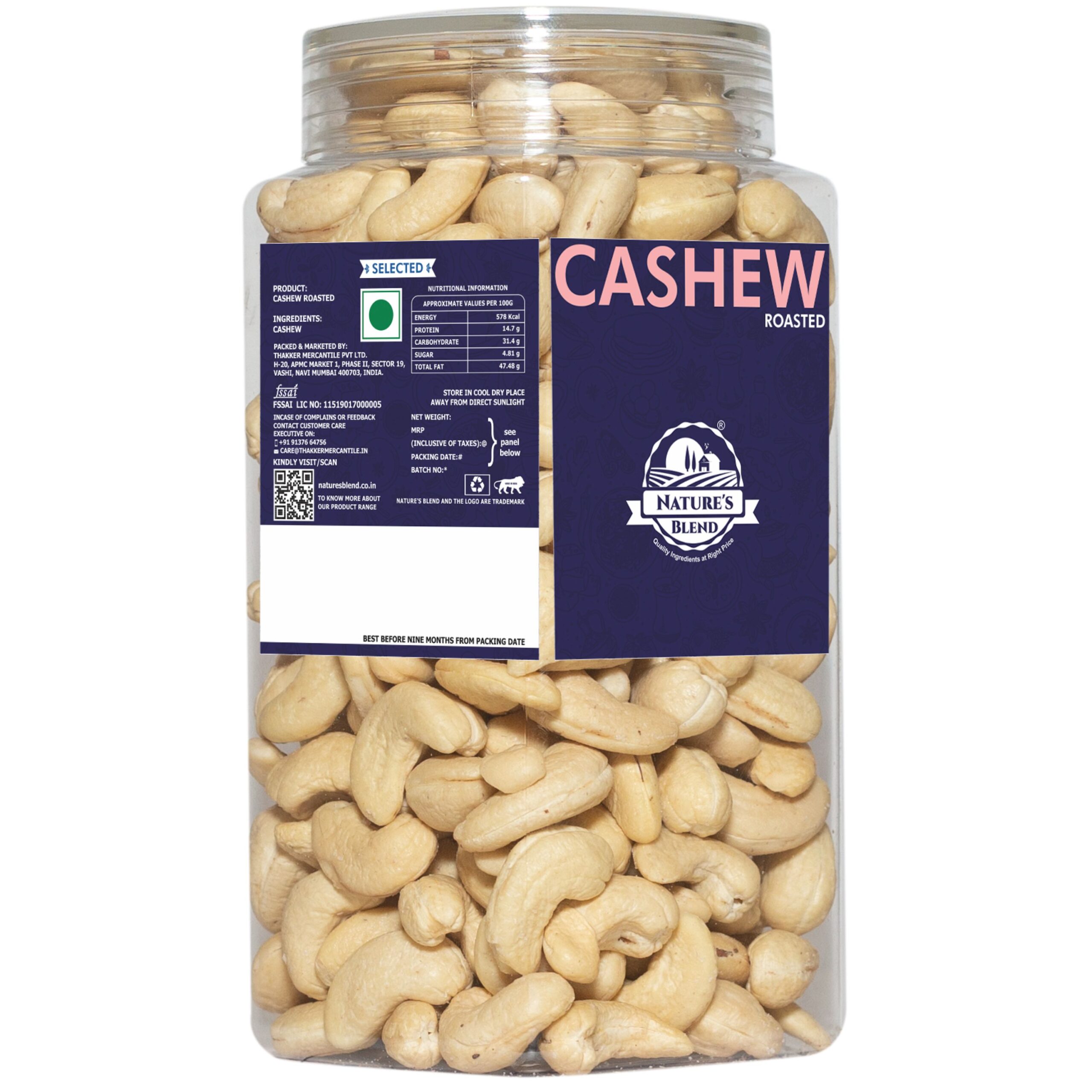 Nature’s Blend Cashew Roasted Selected 500g Jar