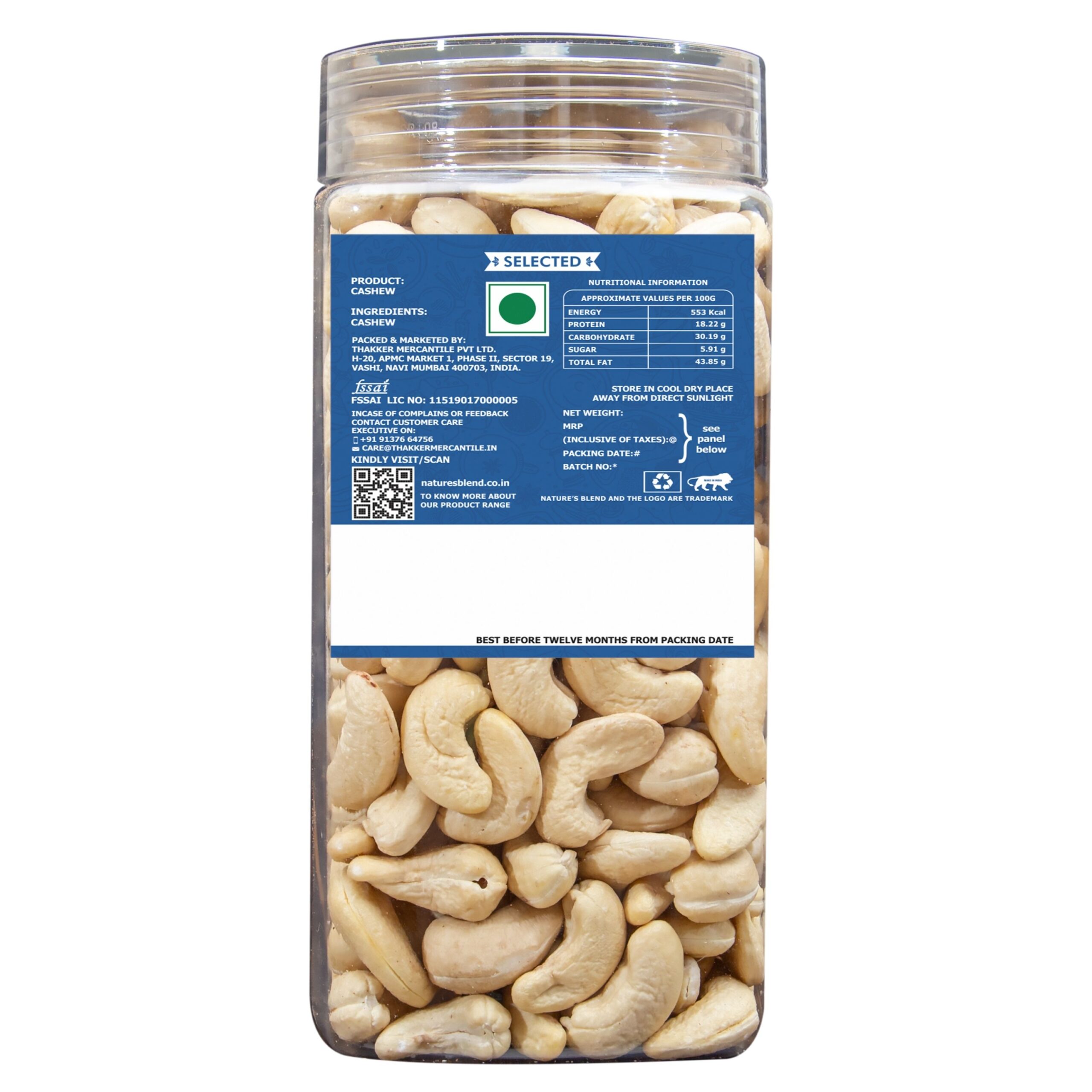 Nature’s Blend Cashew Selected 500g Jar