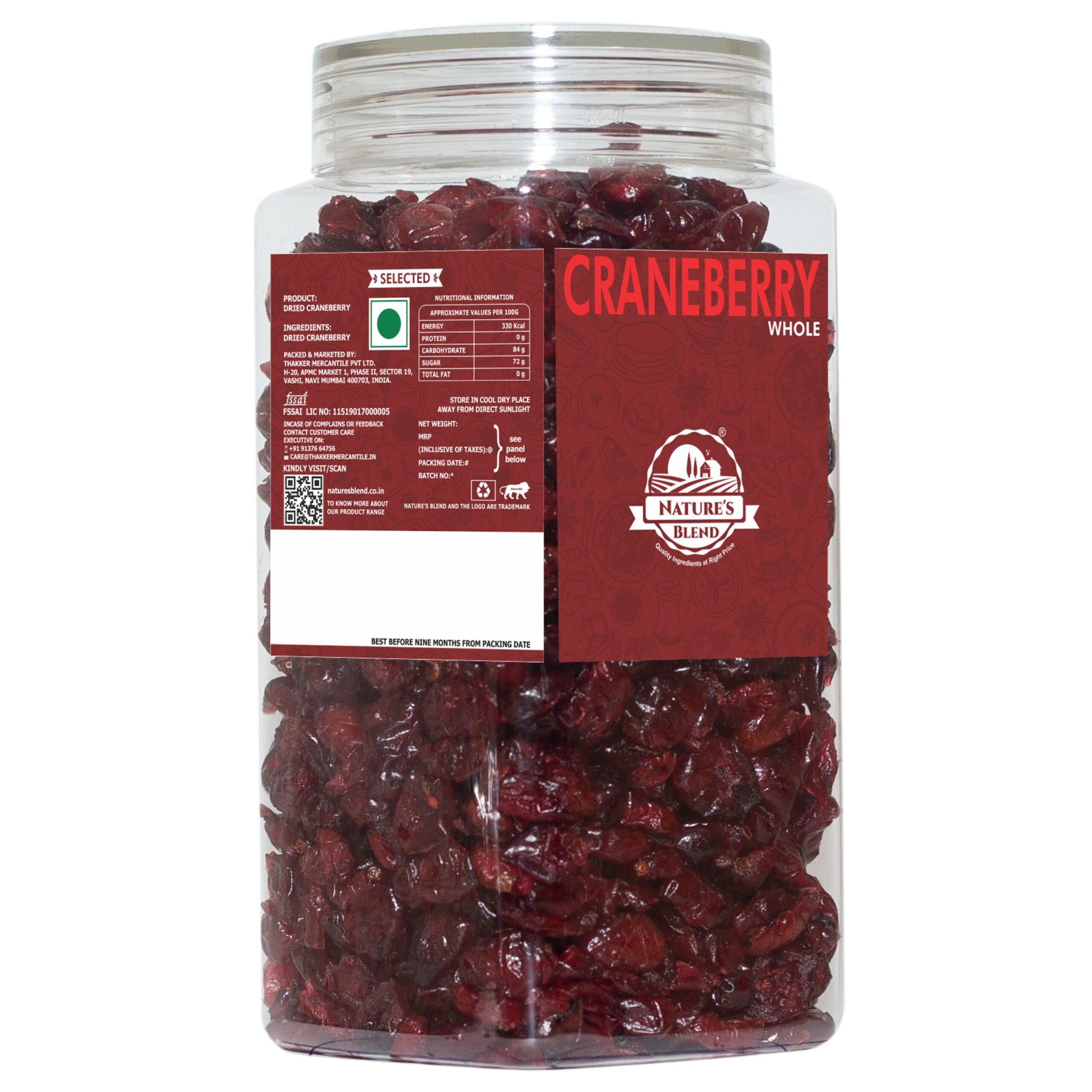 Nature’s Blend Cranberry Whole Selected 500g Jar