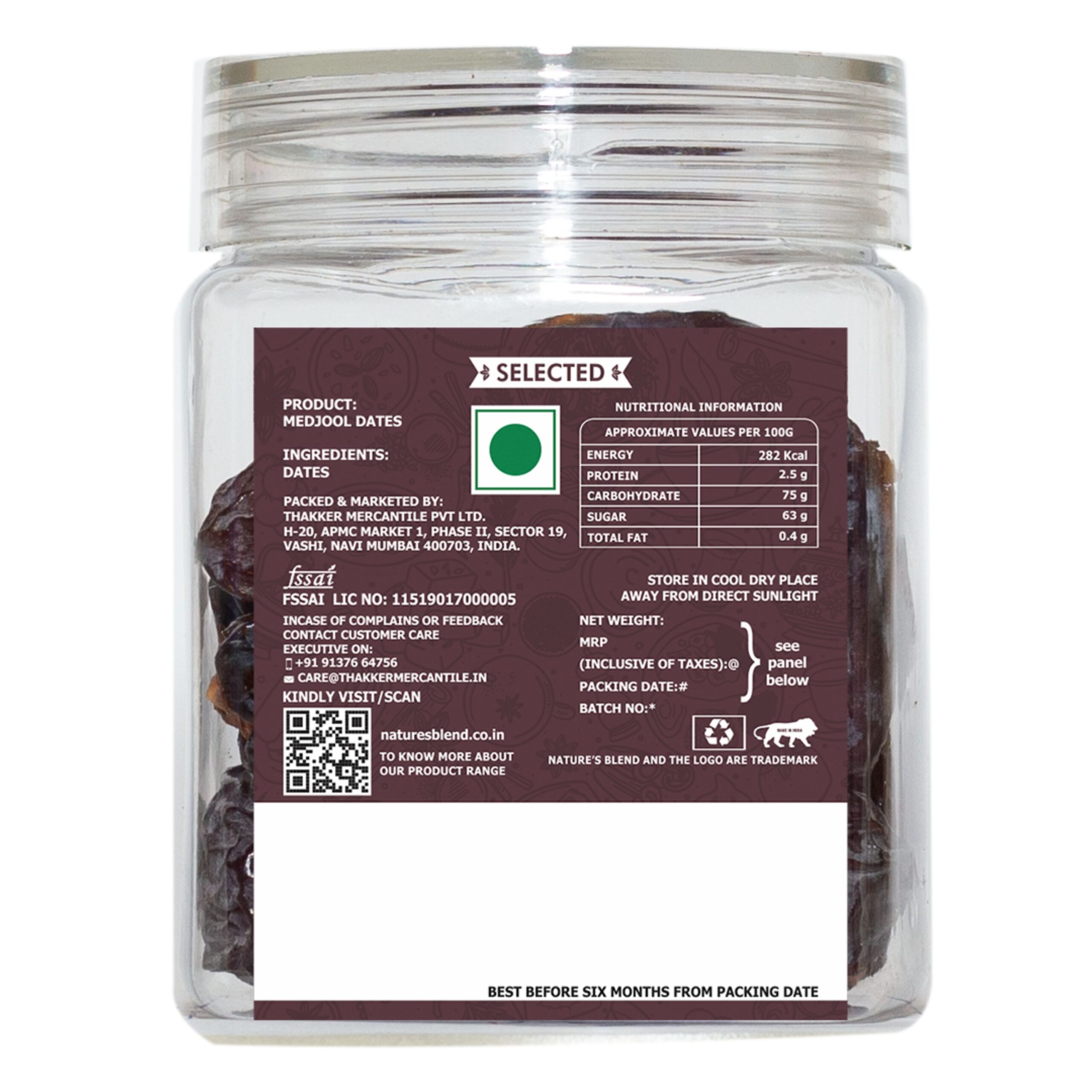 Nature’s Blend Dates Medjool Selected 250g Jar
