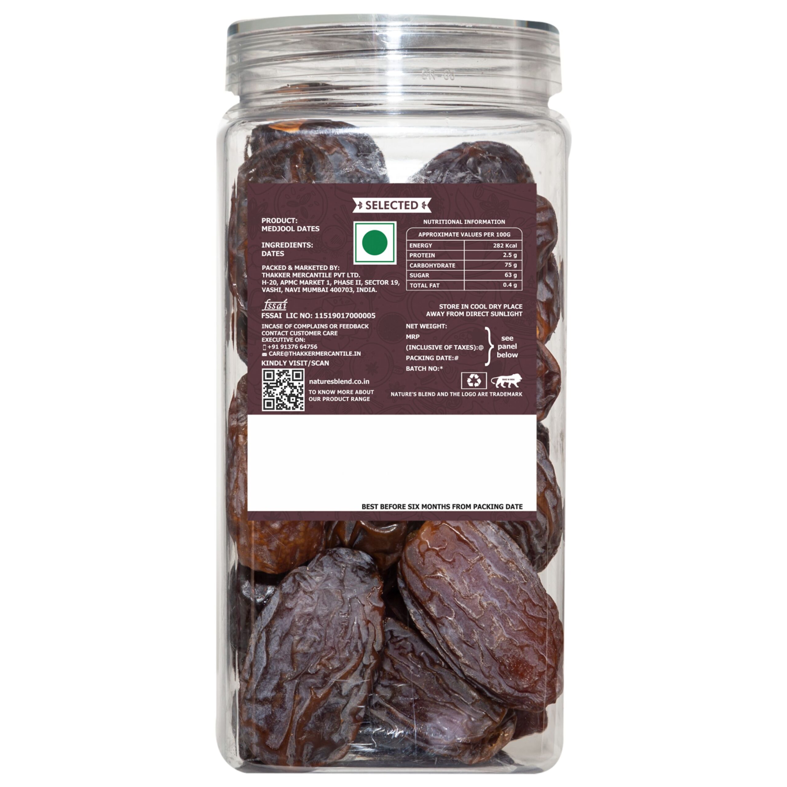Nature’s Blend Dates Medjool Selected 500g Jar