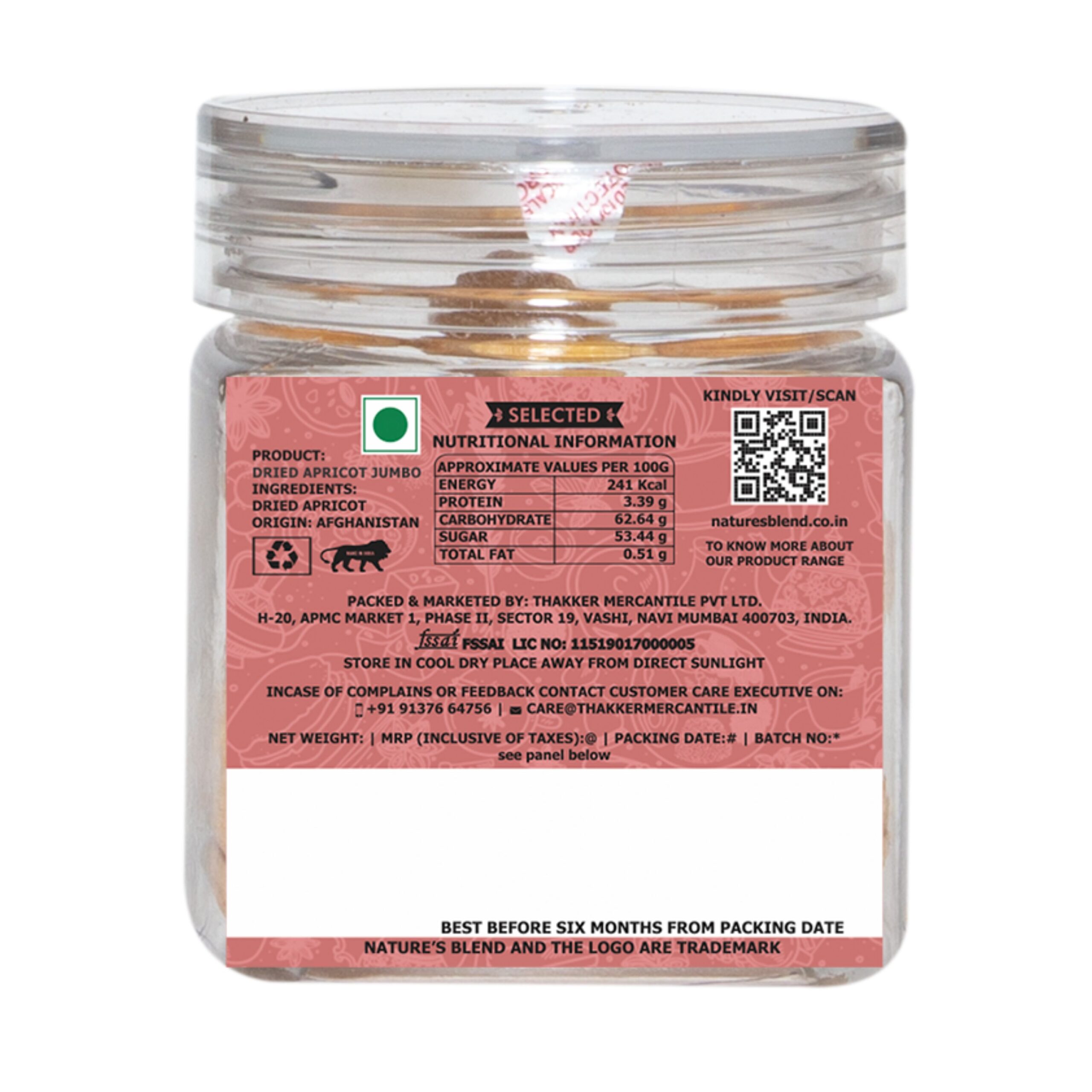 Nature’s Blend Dried Apricot Jumbo Selected 100g Jar