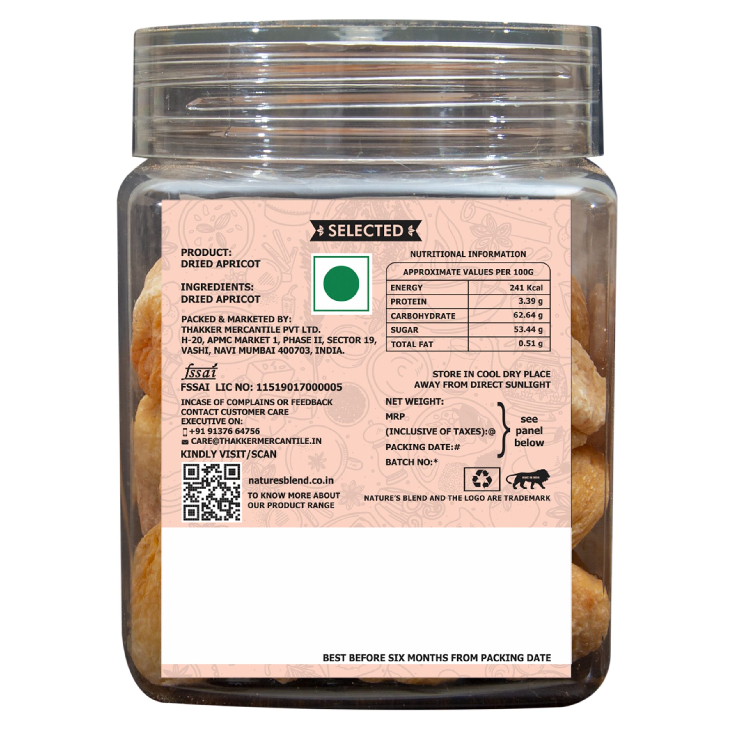 Nature’s Blend Dried Apricot Selected 200g Jar