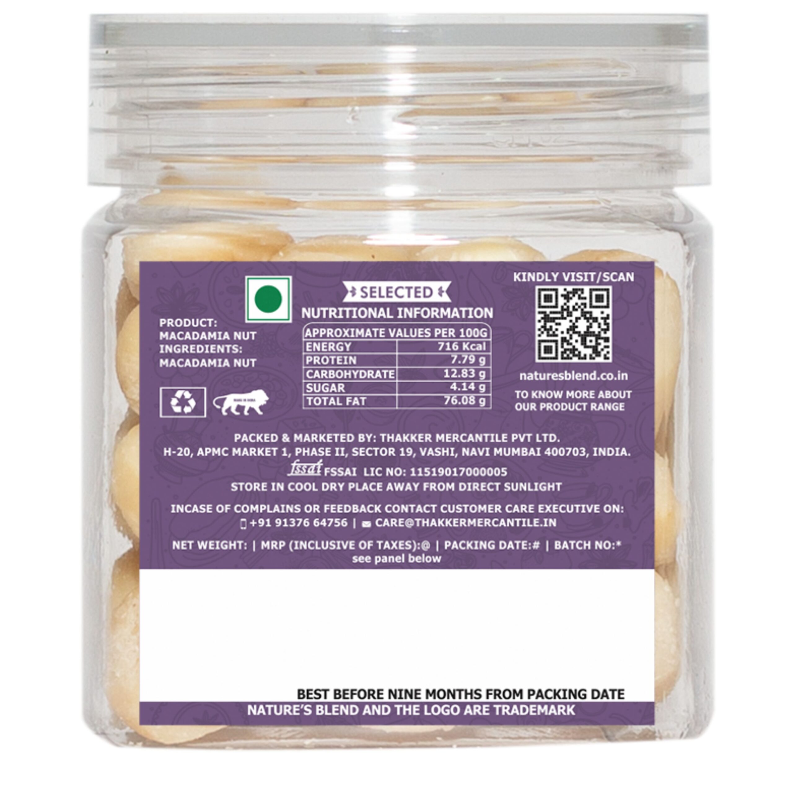 Nature’s Blend Macadamia Nut Selected 100g Jar