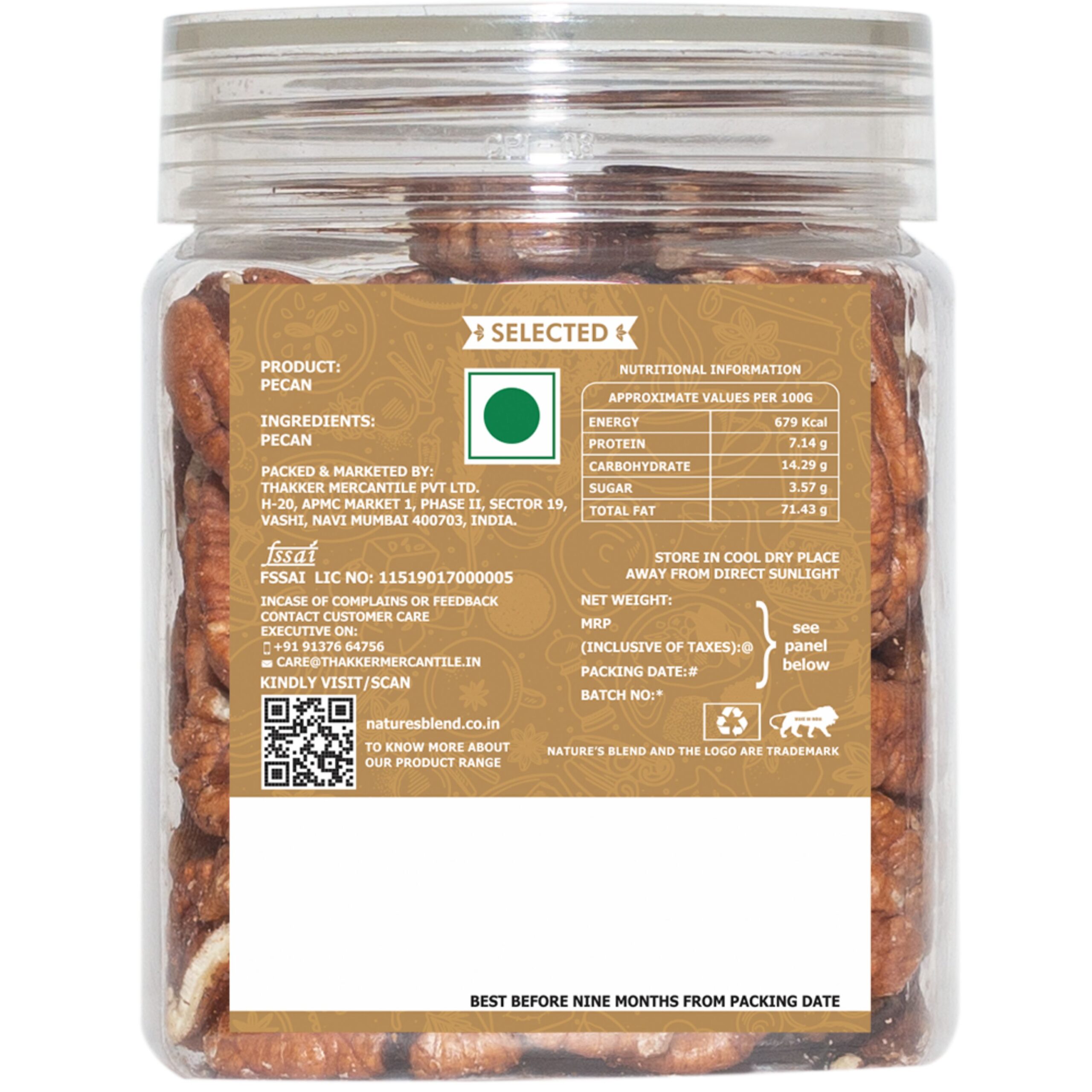 Nature’s Blend Pecan Nut Selected 200g Jar