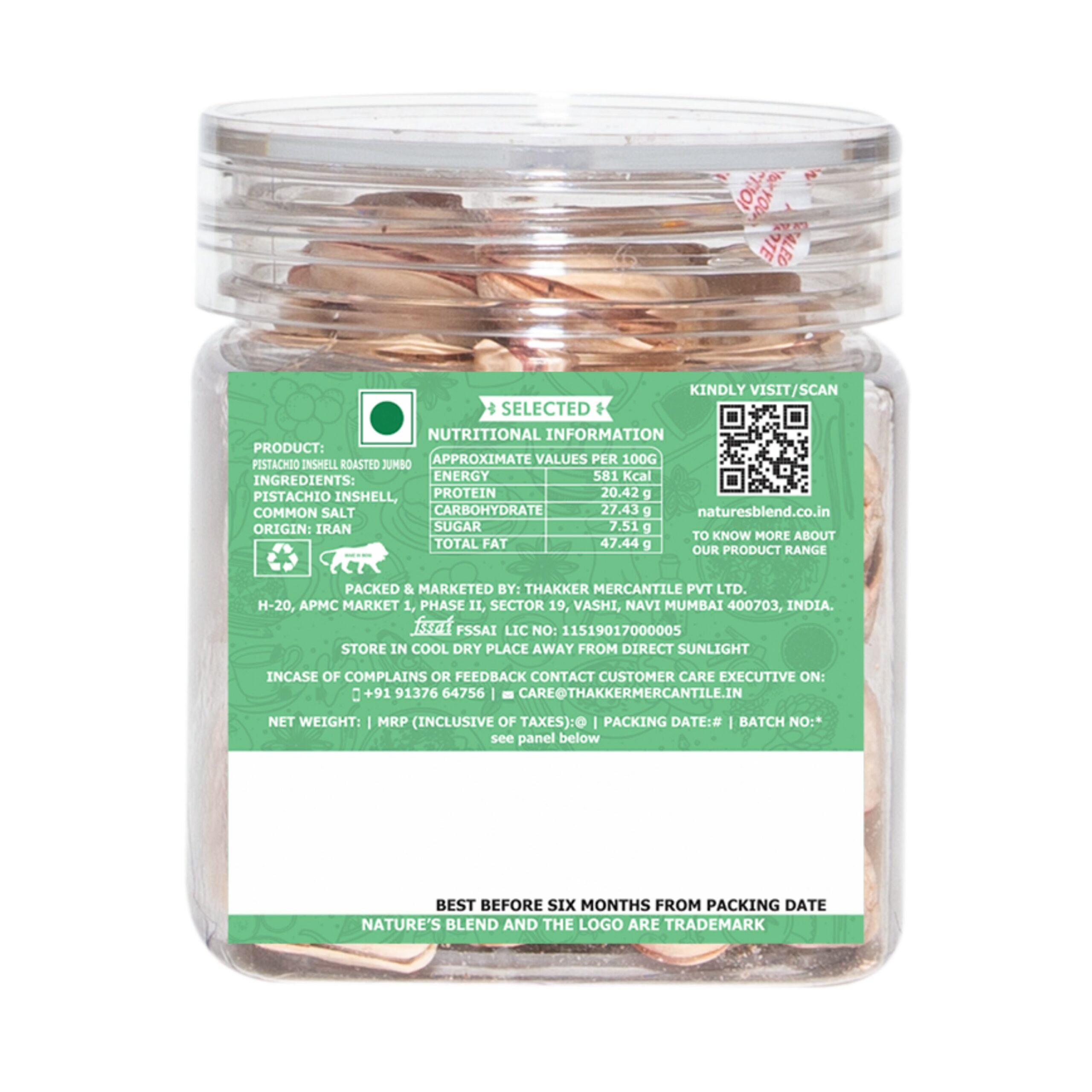 Nature’s Blend Pistachio Inshell Roasted Jumbo Selected 100g Jar