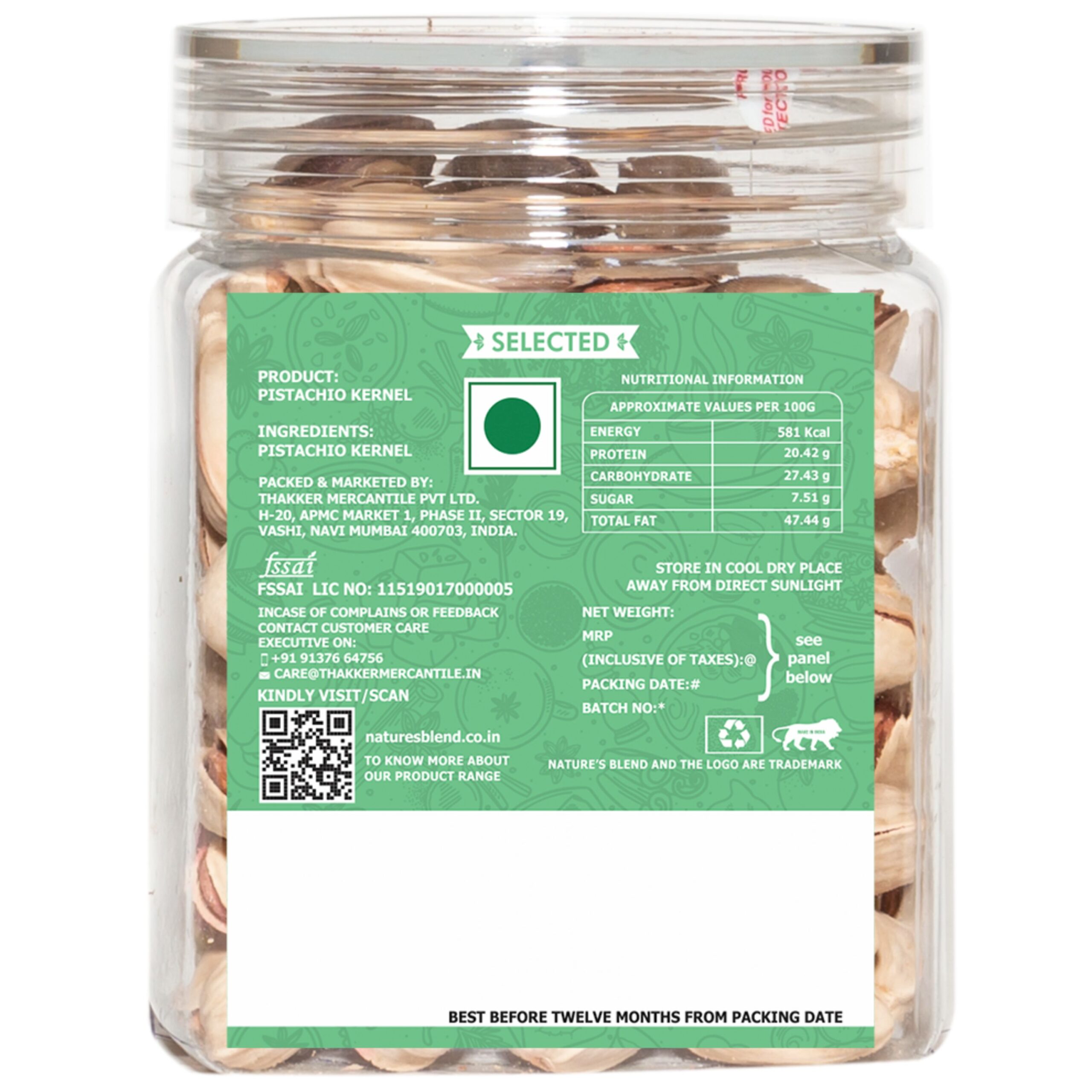 Nature’s Blend Pistachio Inshell Roasted Jumbo Selected 200g Jar