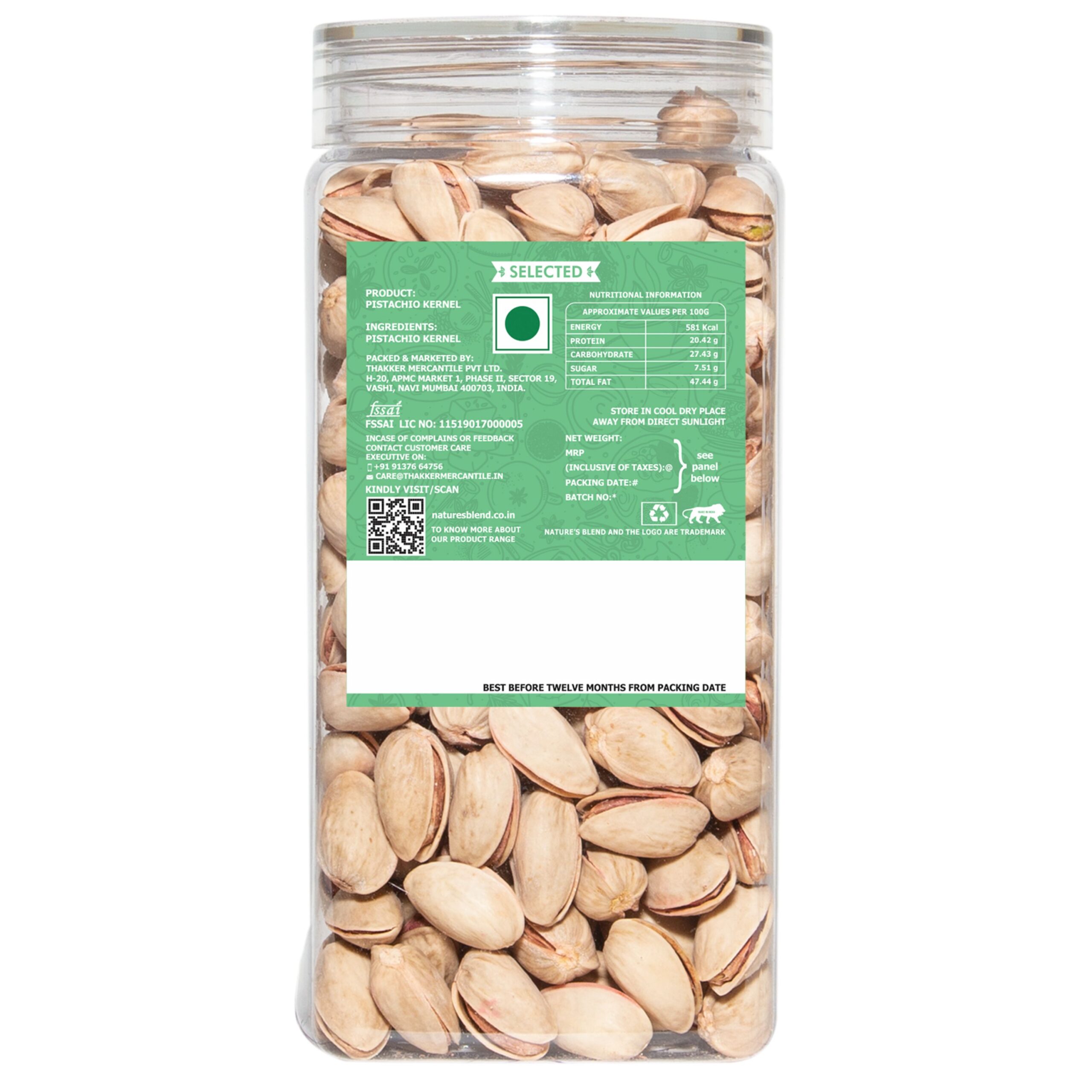 Nature’s Blend Pistachio Inshell Roasted Jumbo Selected 400g Jar