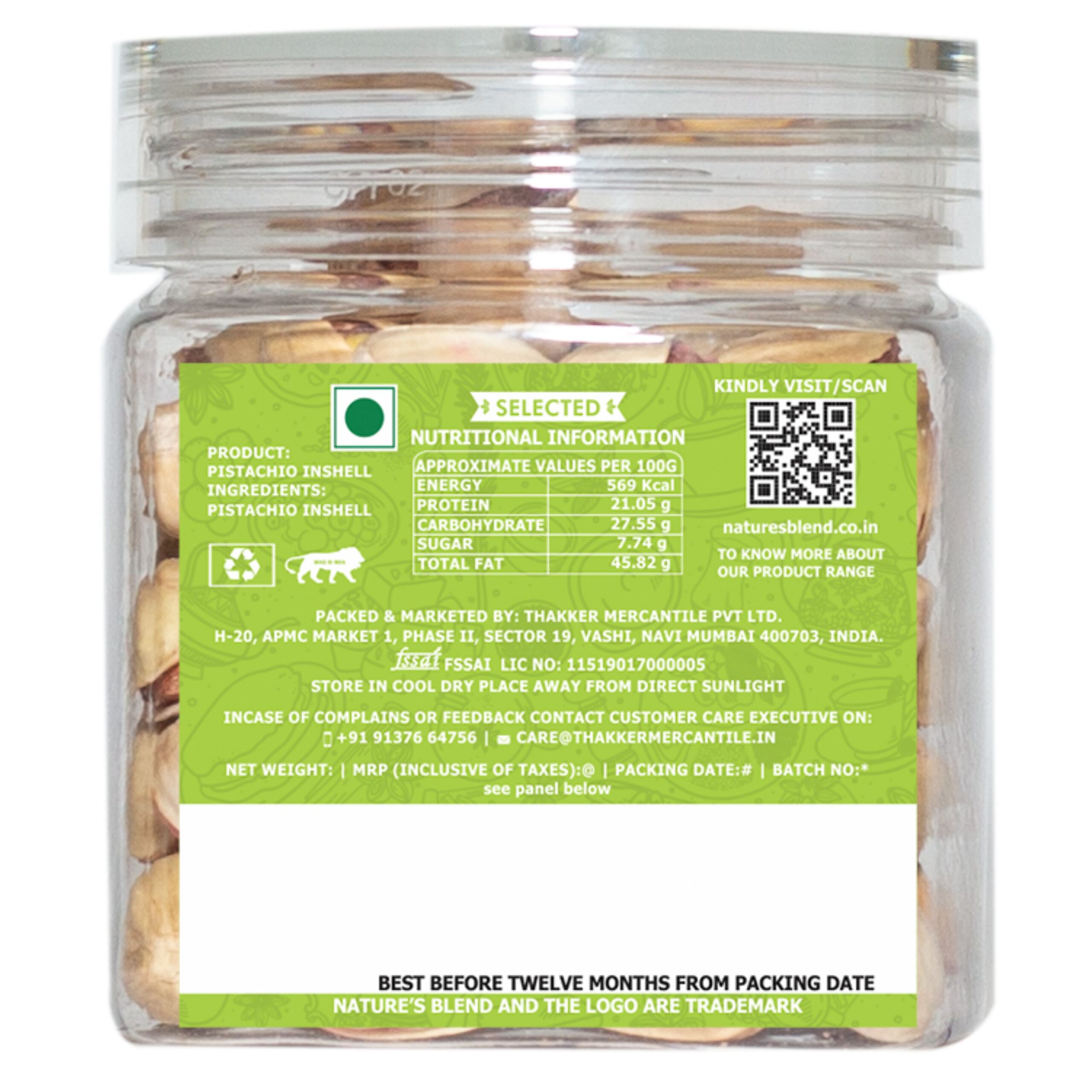 Nature’s Blend Pistachio Inshell Roasted Selected 100g Jar