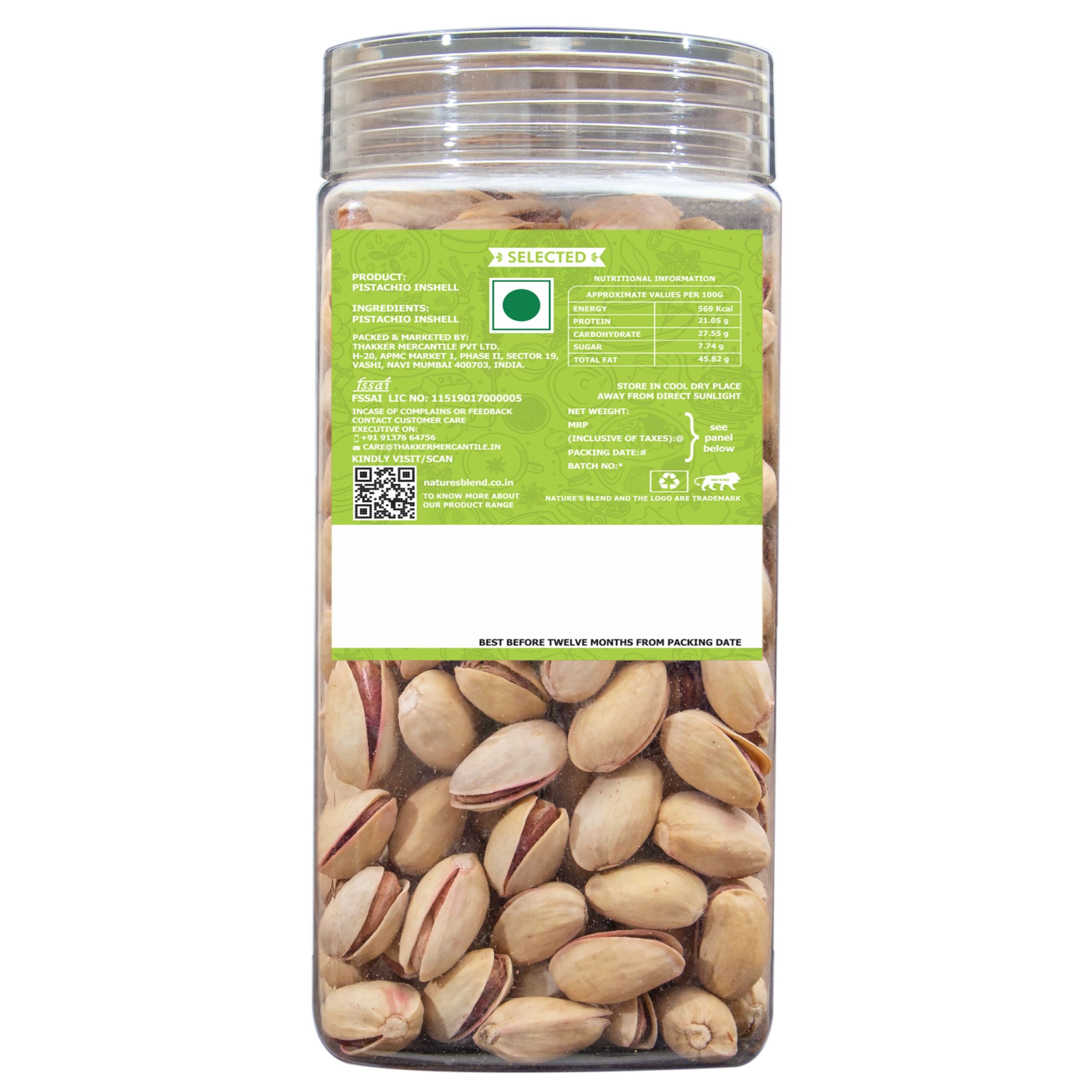 Nature’s Blend Pistachio Inshell Roasted Selected 400g Jar