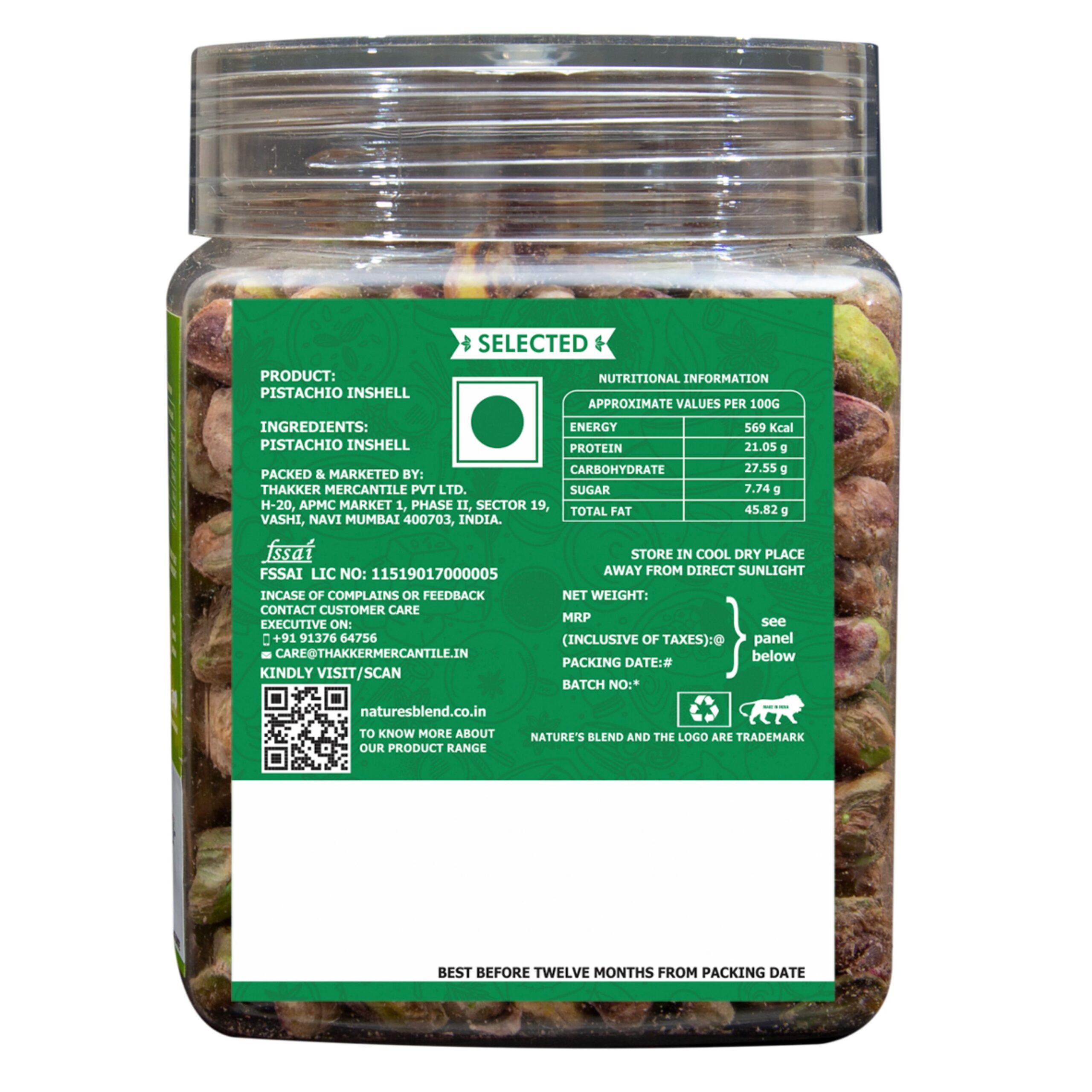 Nature’s Blend Pistachio Kernel Selected 250g Jar