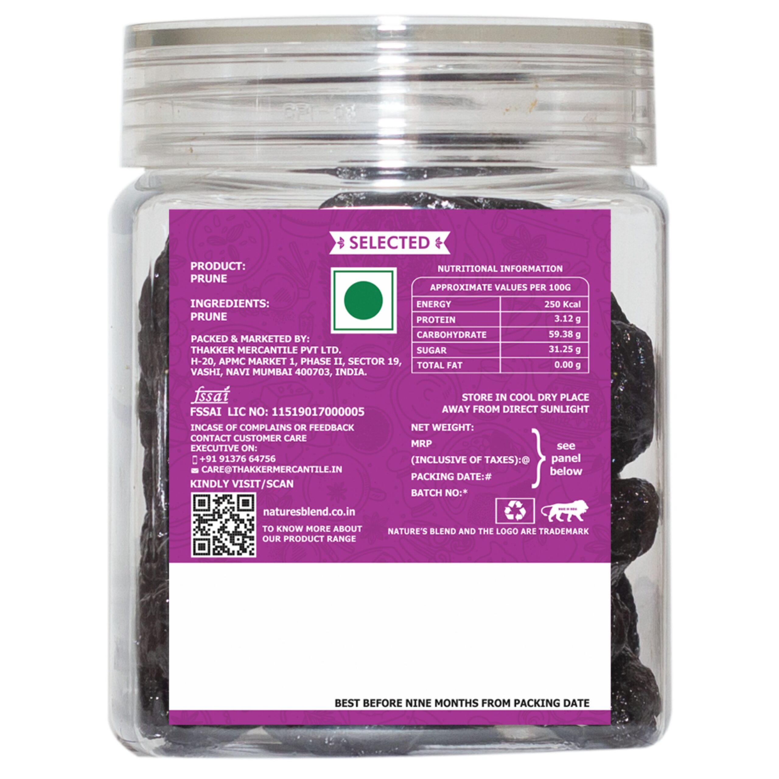 Nature’s Blend Prune Pitted Selected 250g Jar