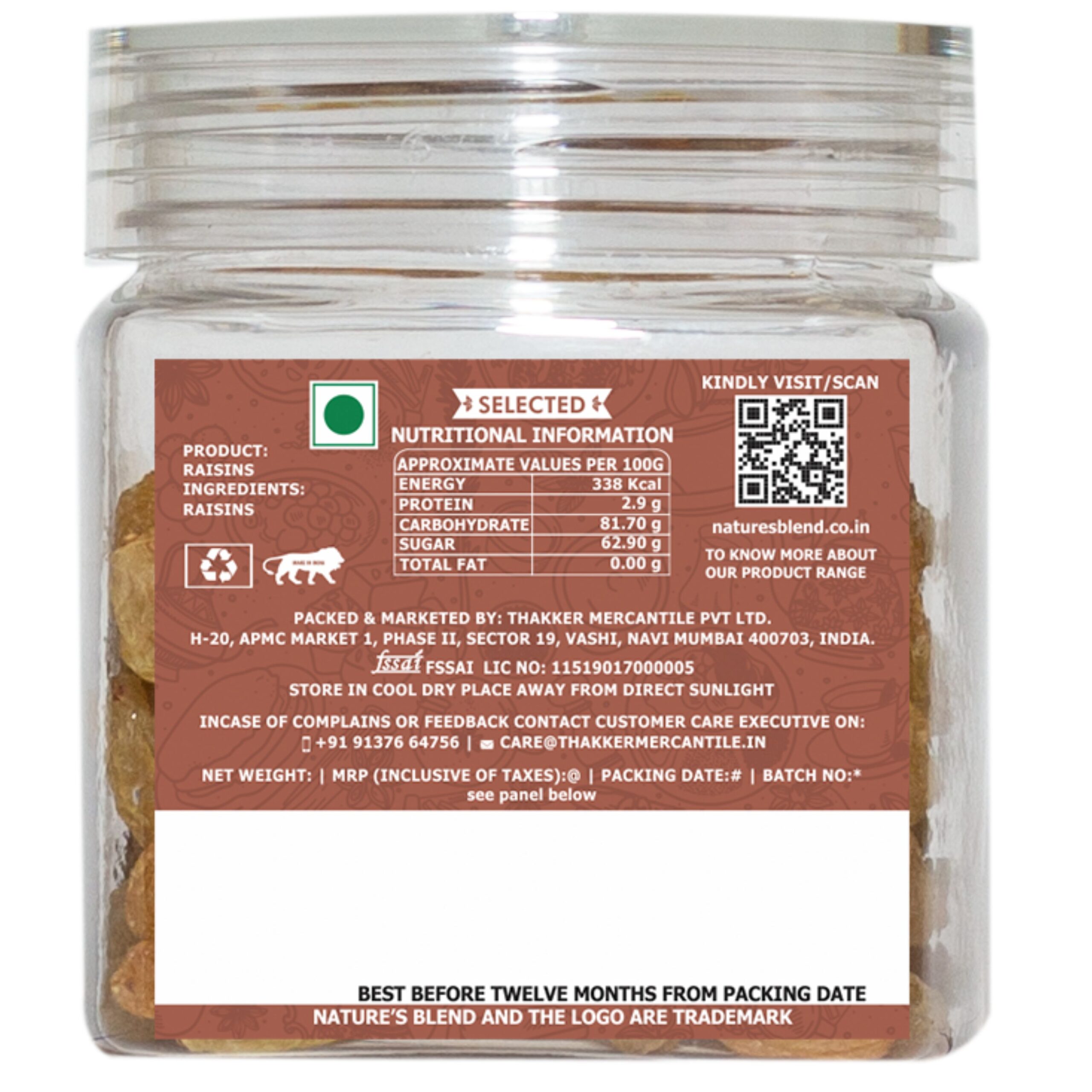 Nature’s Blend Raisins Selected 100g Jar