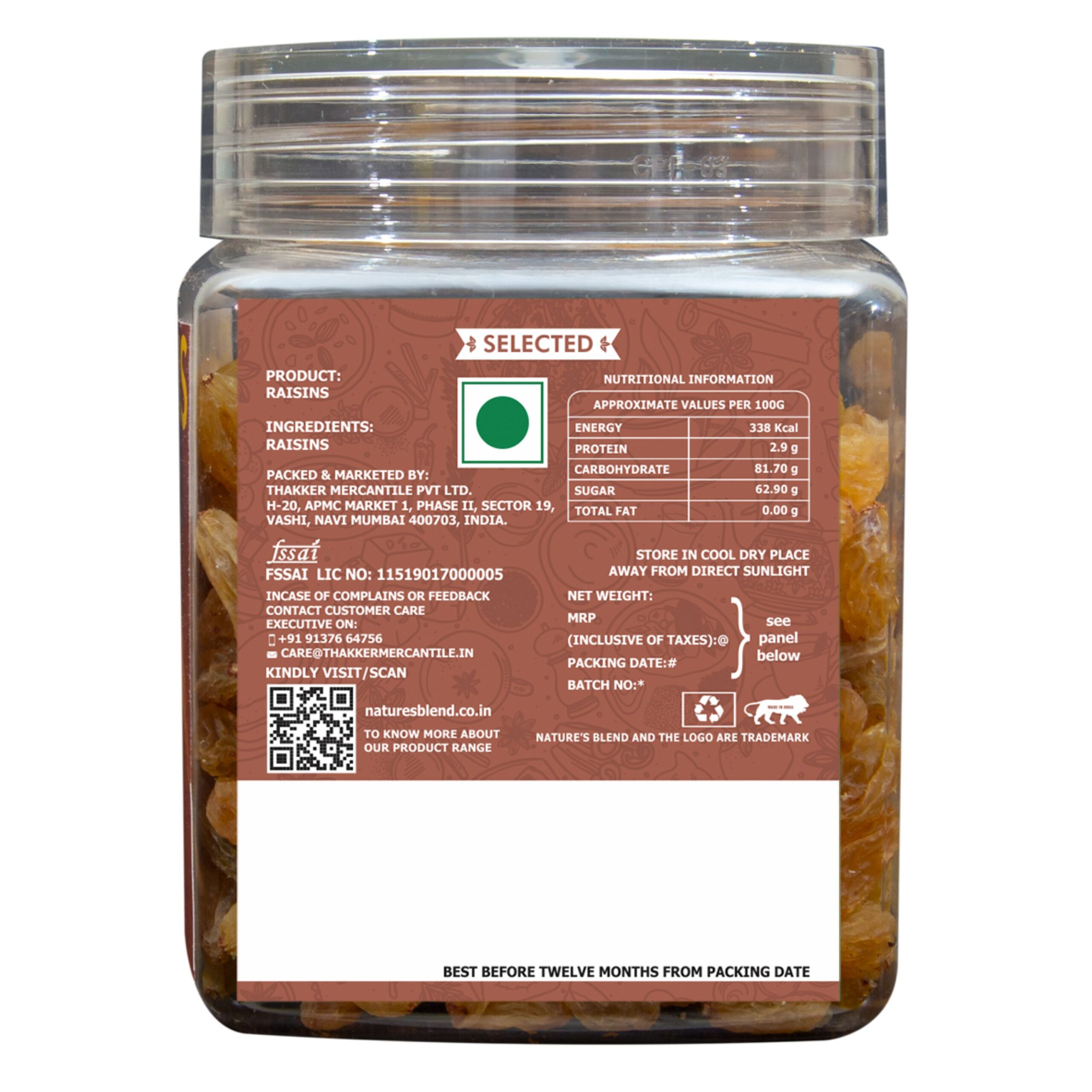 Nature’s Blend Raisins Selected 250g Jar