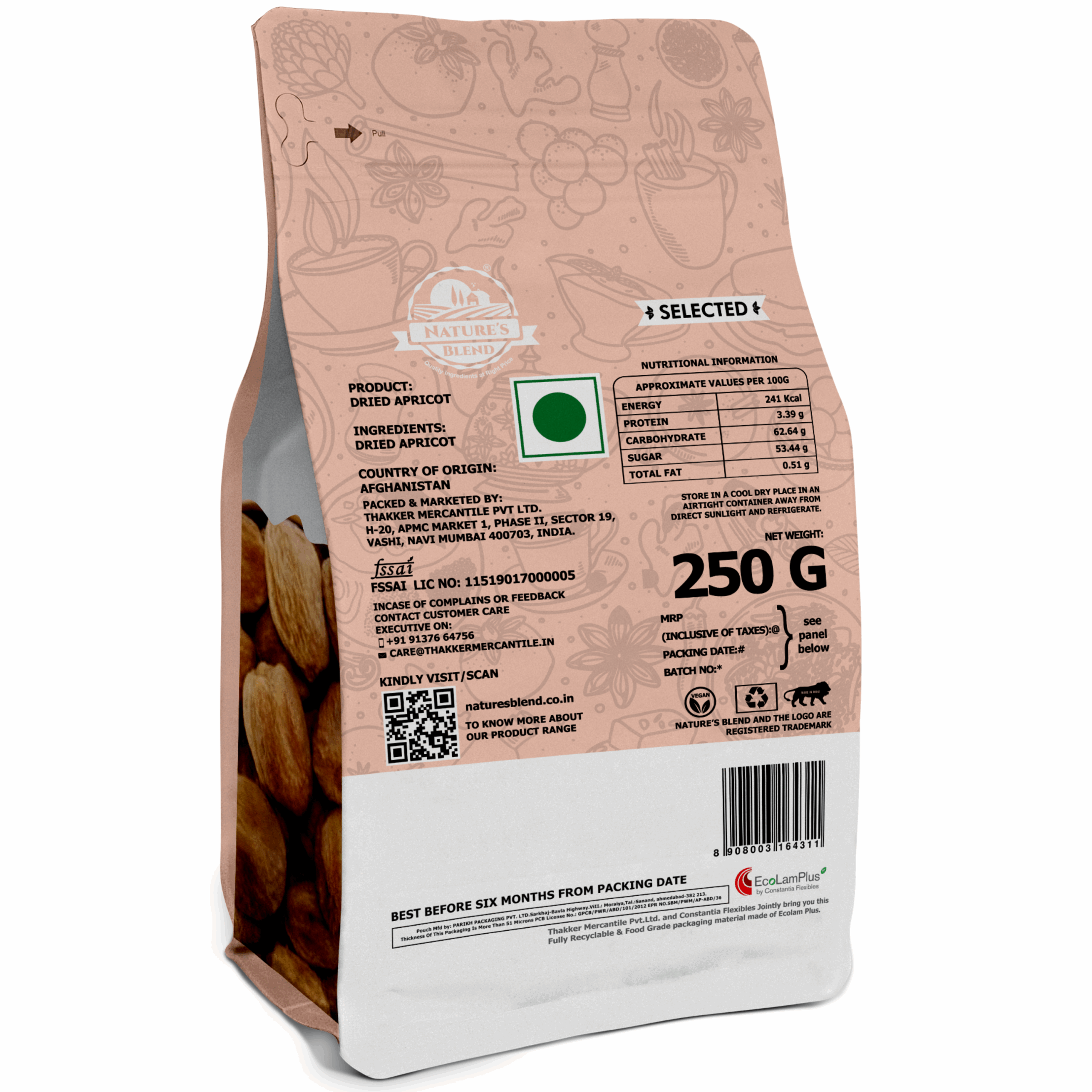 Nature’s Blend Dried Apricot Selected 250g Pouch