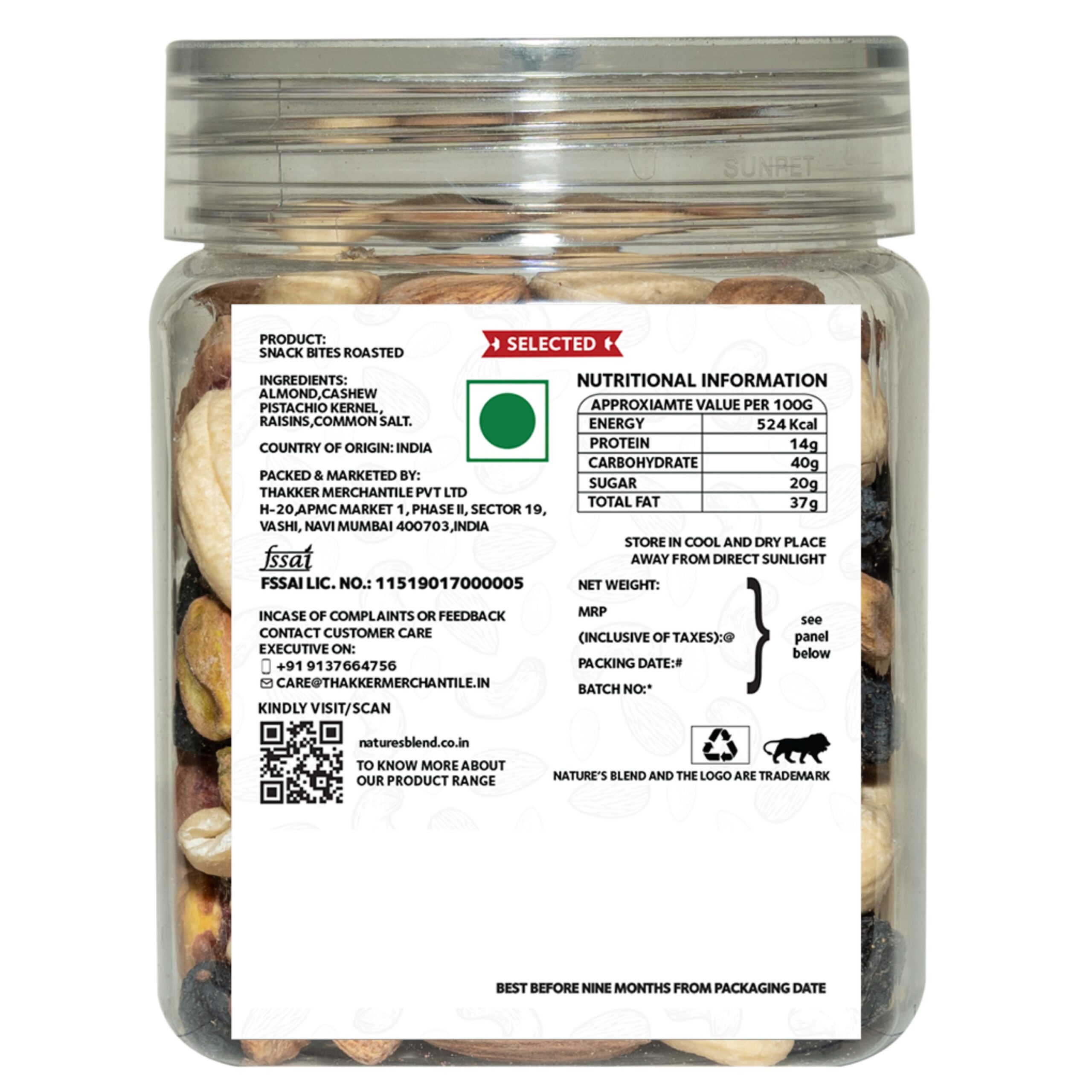 Nature’s Blend Snack Bites Roasted Selected 250g Jar