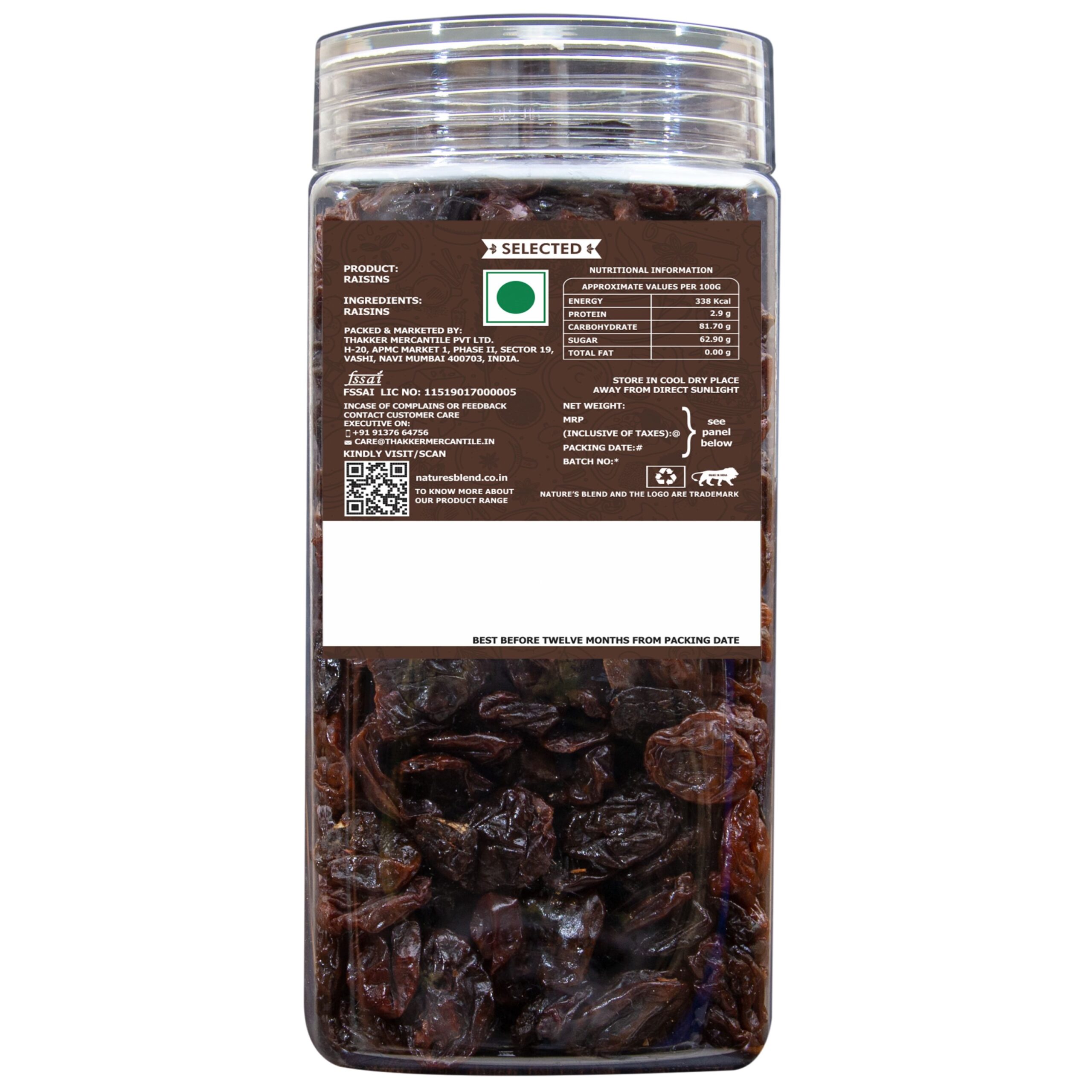 Nature’s Blend Sundried Raisins Selected 500g Jar