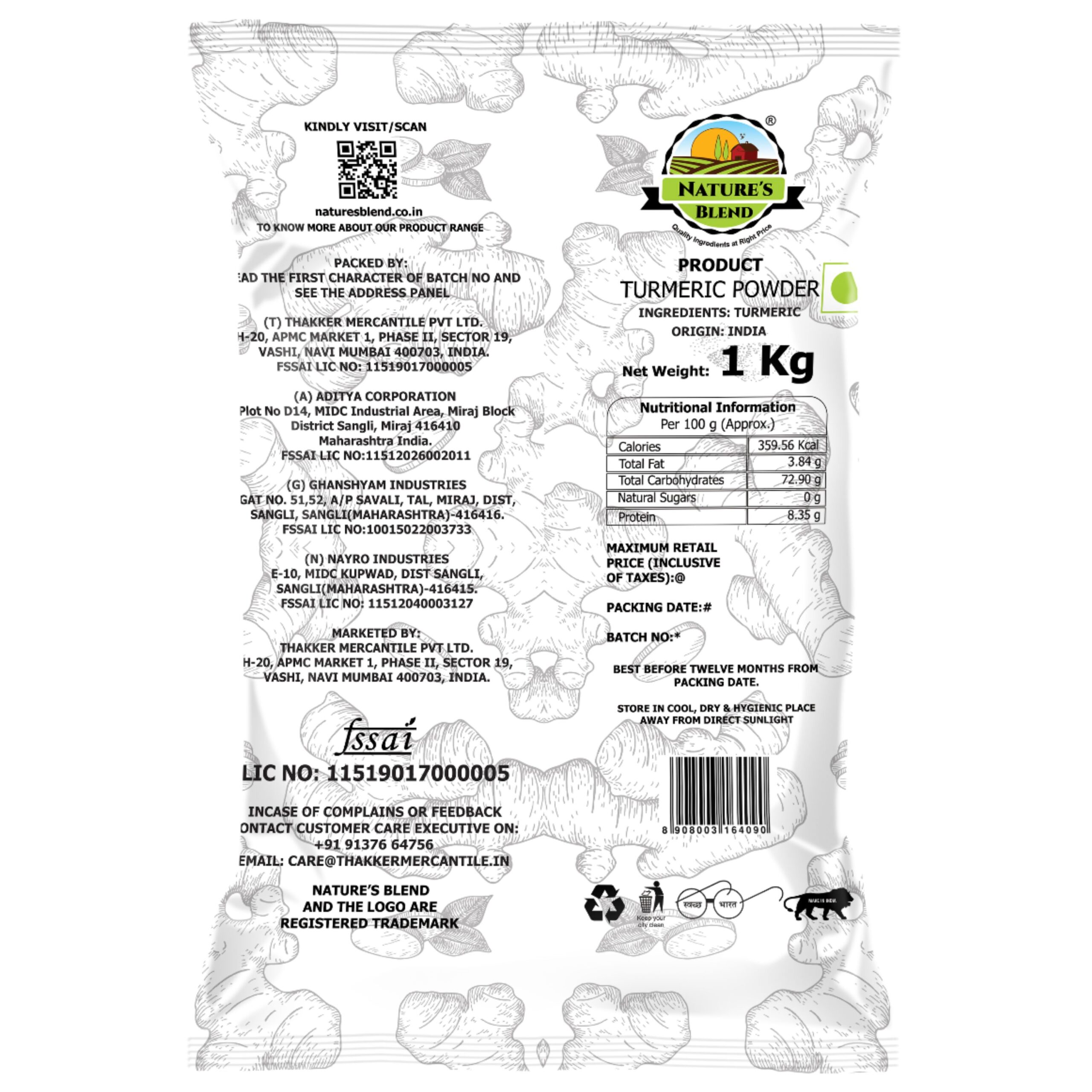 Nature’s Blend Rajapuri Turmeric Powder Premium 1Kg Pouch